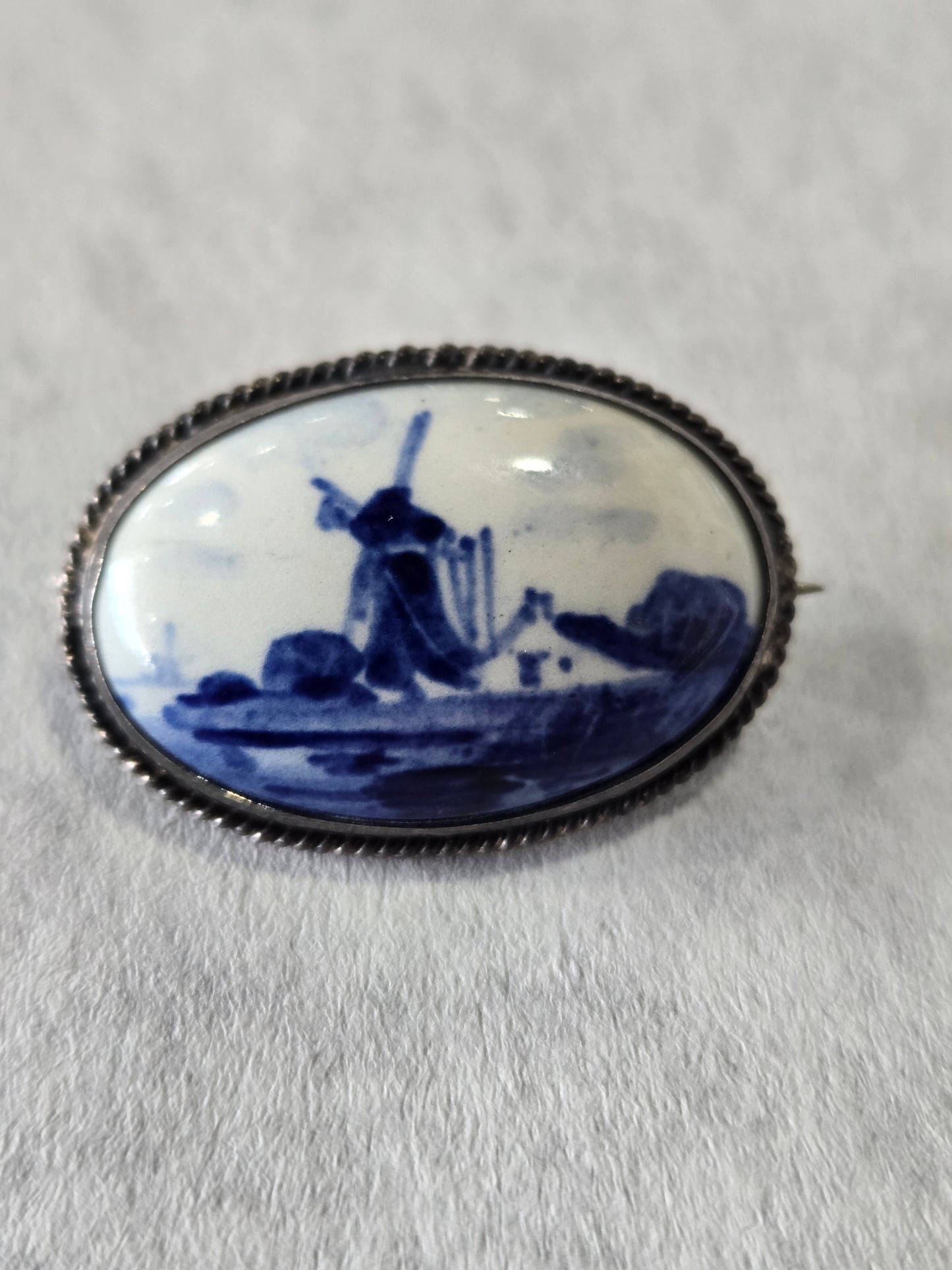 Vintage Delft Holland Windmill Brooch- Sterling