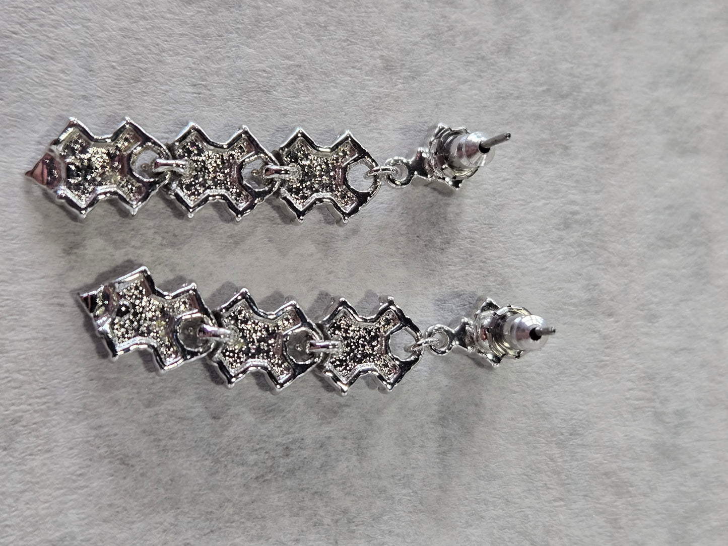 Silver Tone Crystal Dangle Post Earrings