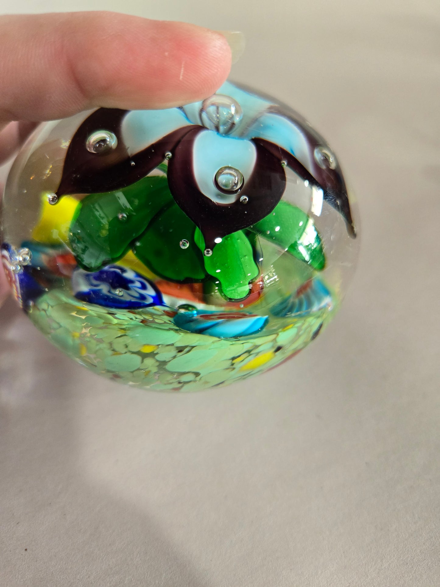 Hand Blown Art Glass Flower Paperweight