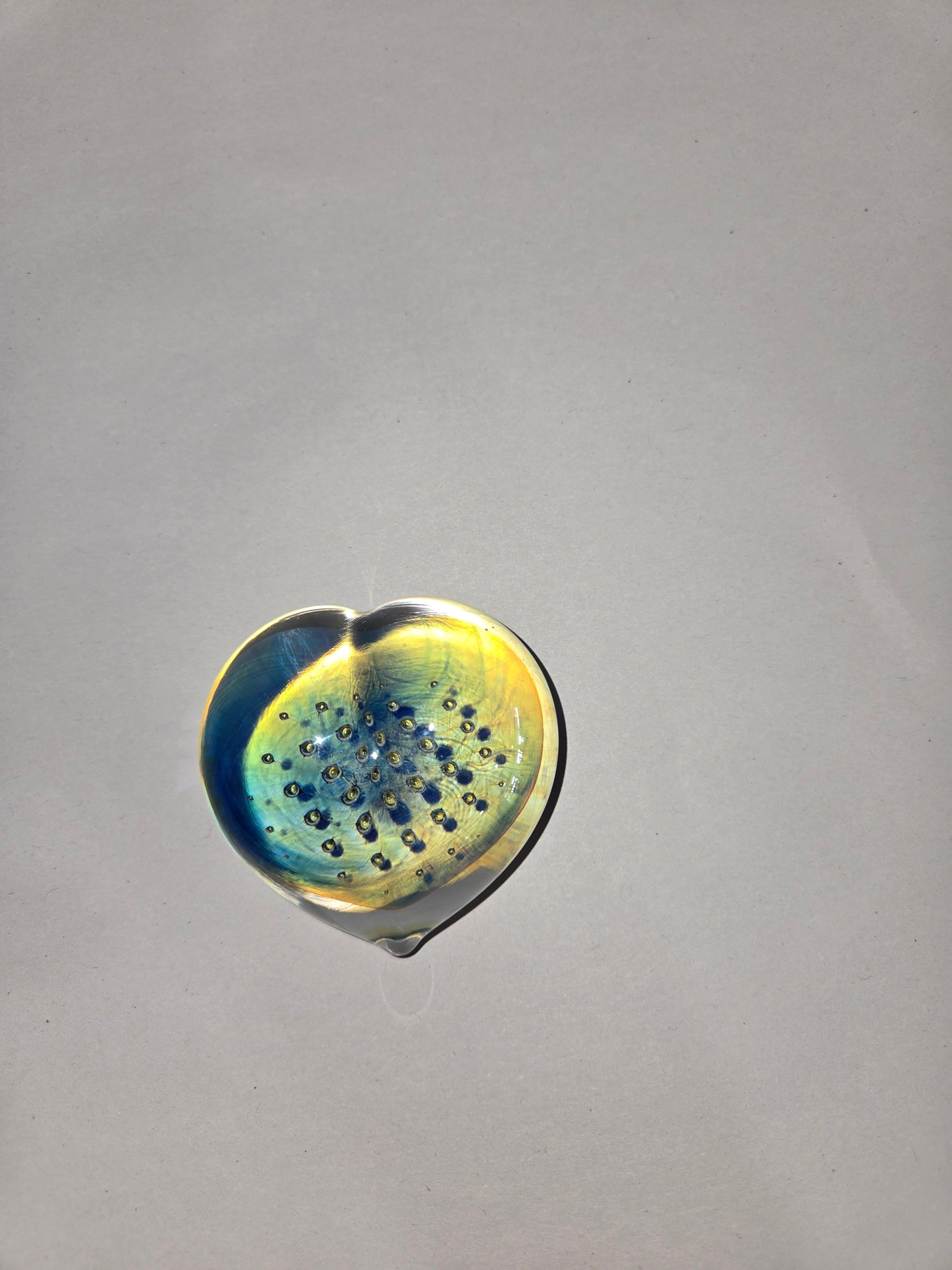 Clear & Blue Bubble Heart Paperweight- signed '93