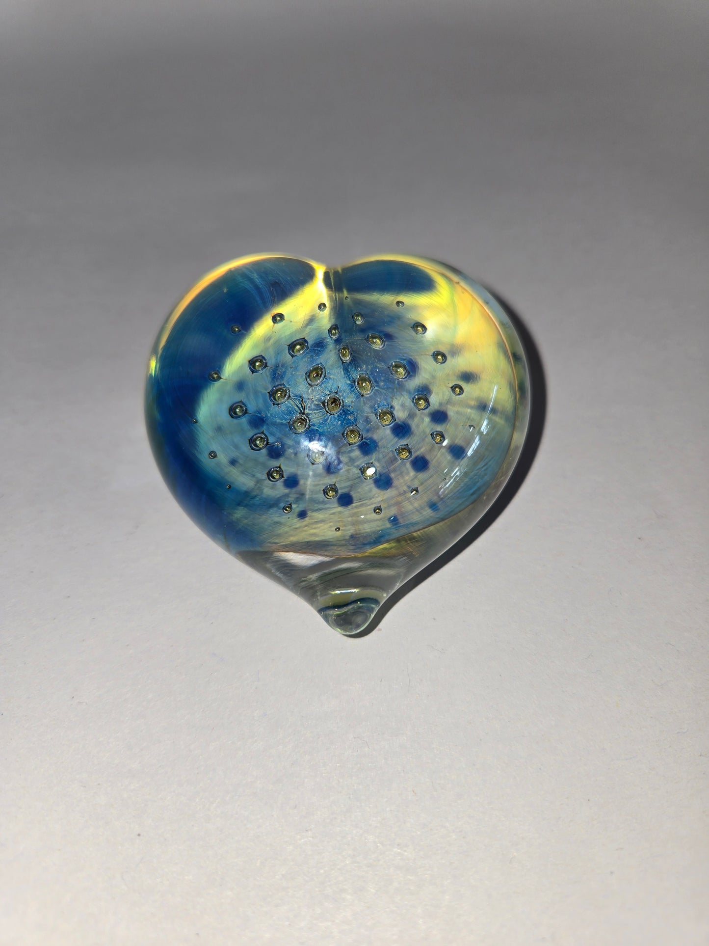 Clear & Blue Bubble Heart Paperweight- signed '93