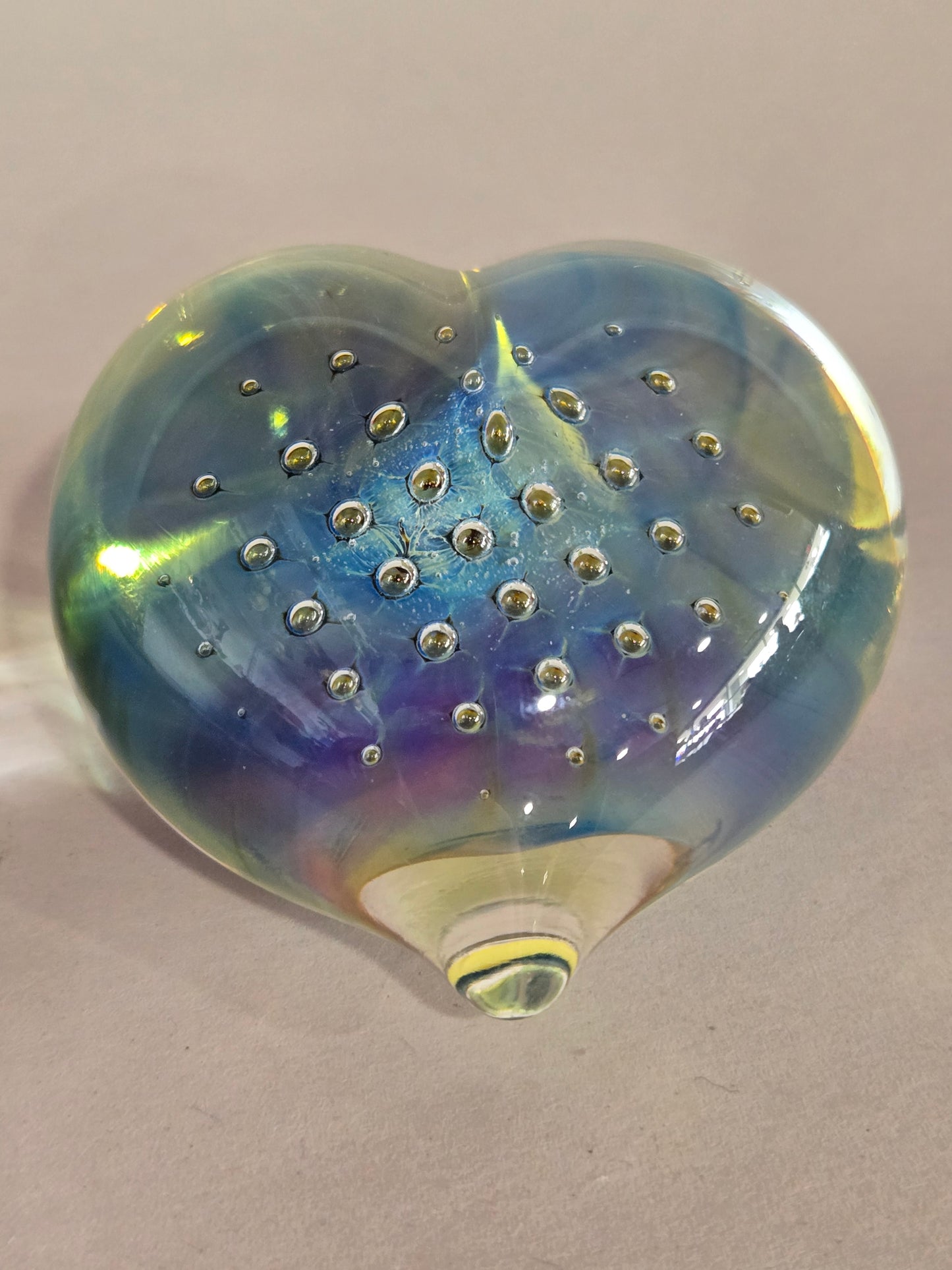 Clear & Blue Bubble Heart Paperweight- signed '93