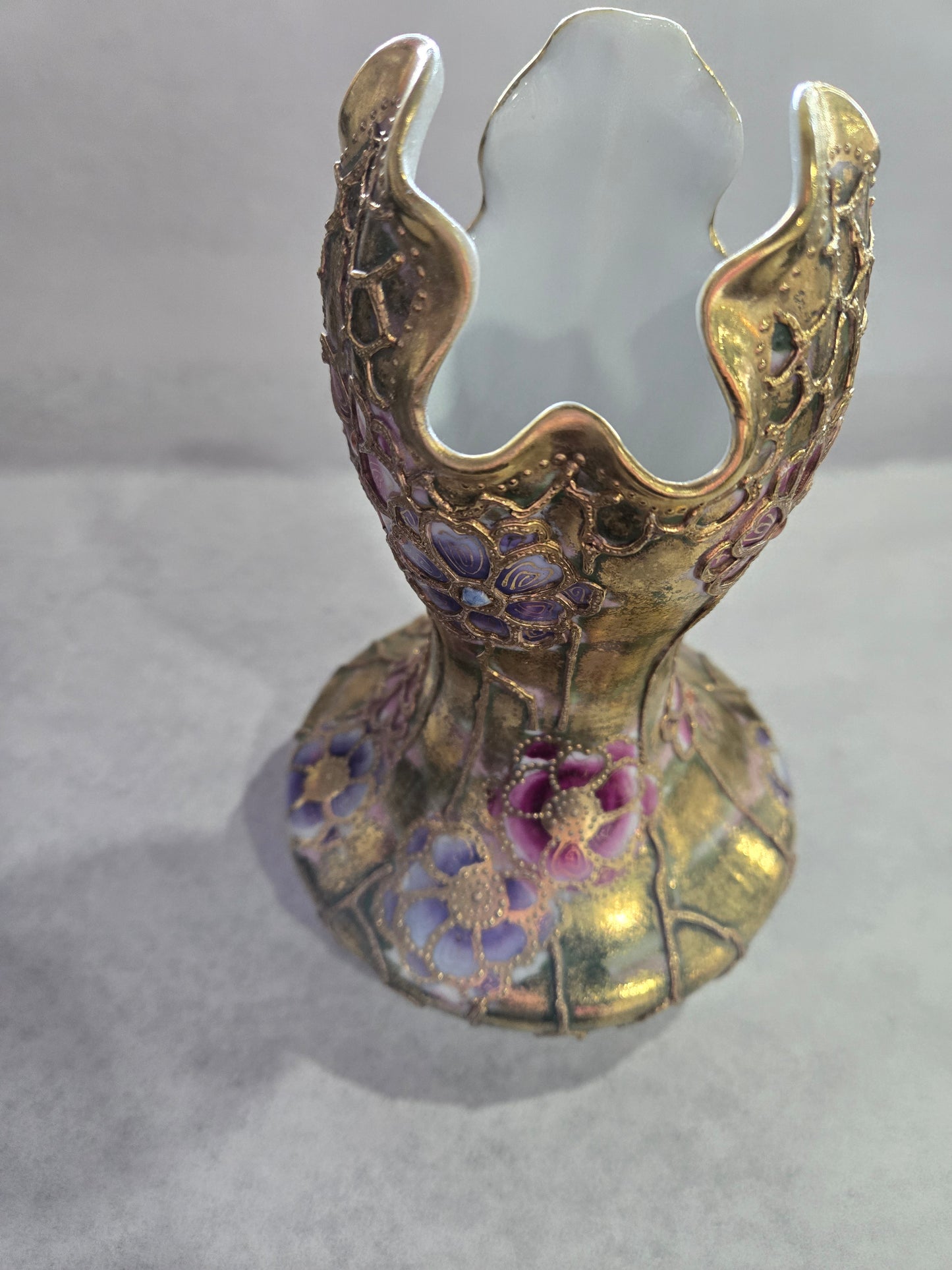 Vintage Nippon Porcelain Vase w/ Hand Painted Raised Flowers