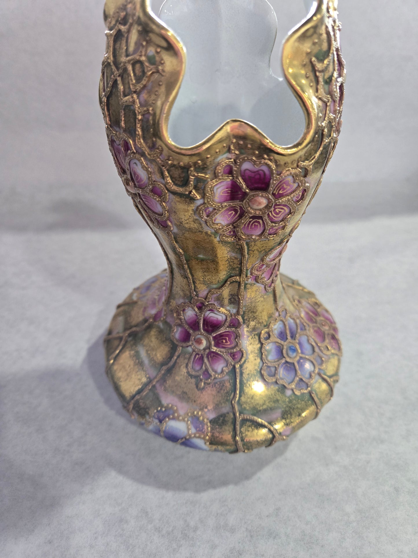Vintage Nippon Porcelain Vase w/ Hand Painted Raised Flowers