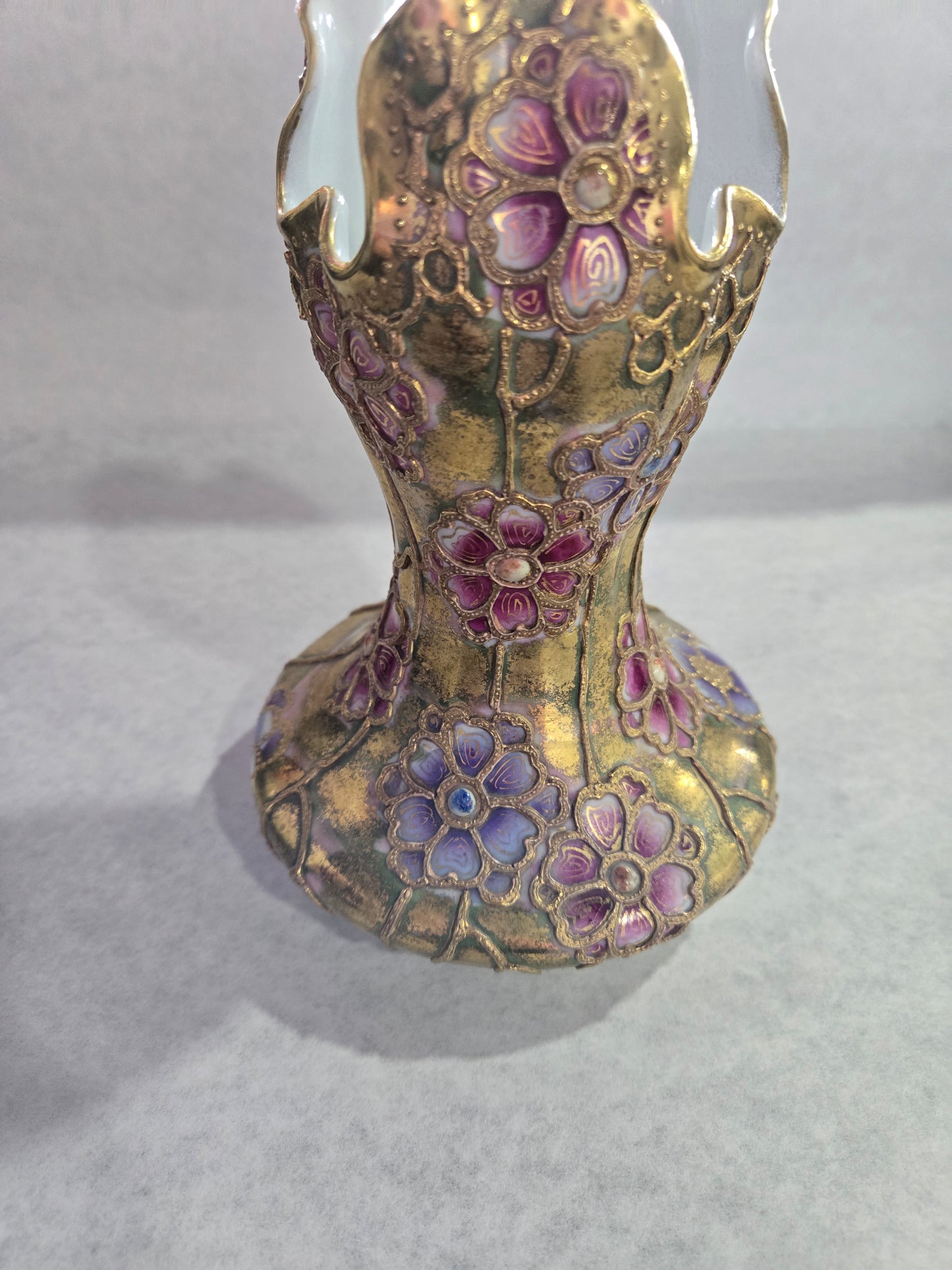 Vintage Nippon Porcelain Vase w/ Hand Painted Raised Flowers