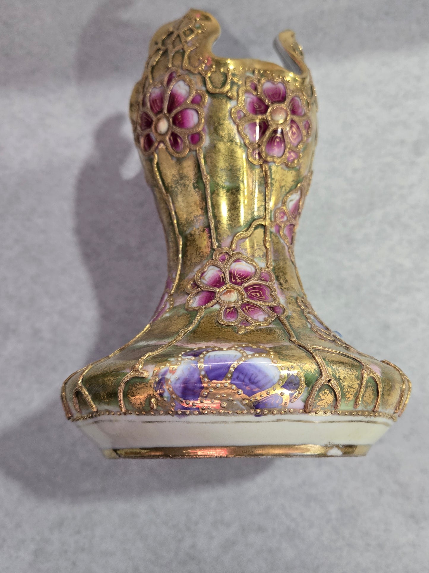 Vintage Nippon Porcelain Vase w/ Hand Painted Raised Flowers