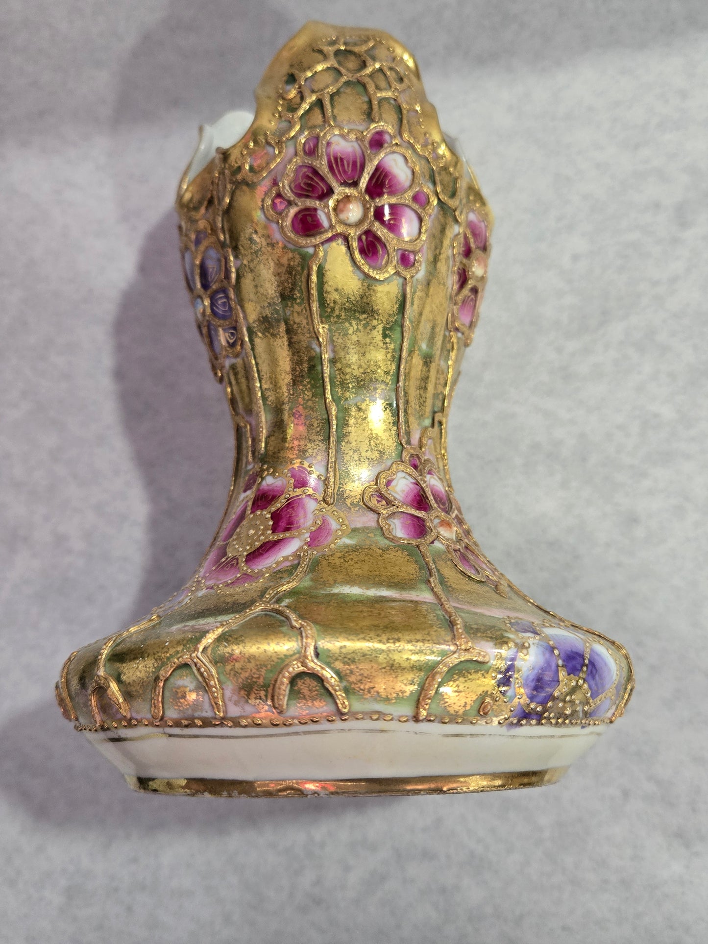 Vintage Nippon Porcelain Vase w/ Hand Painted Raised Flowers