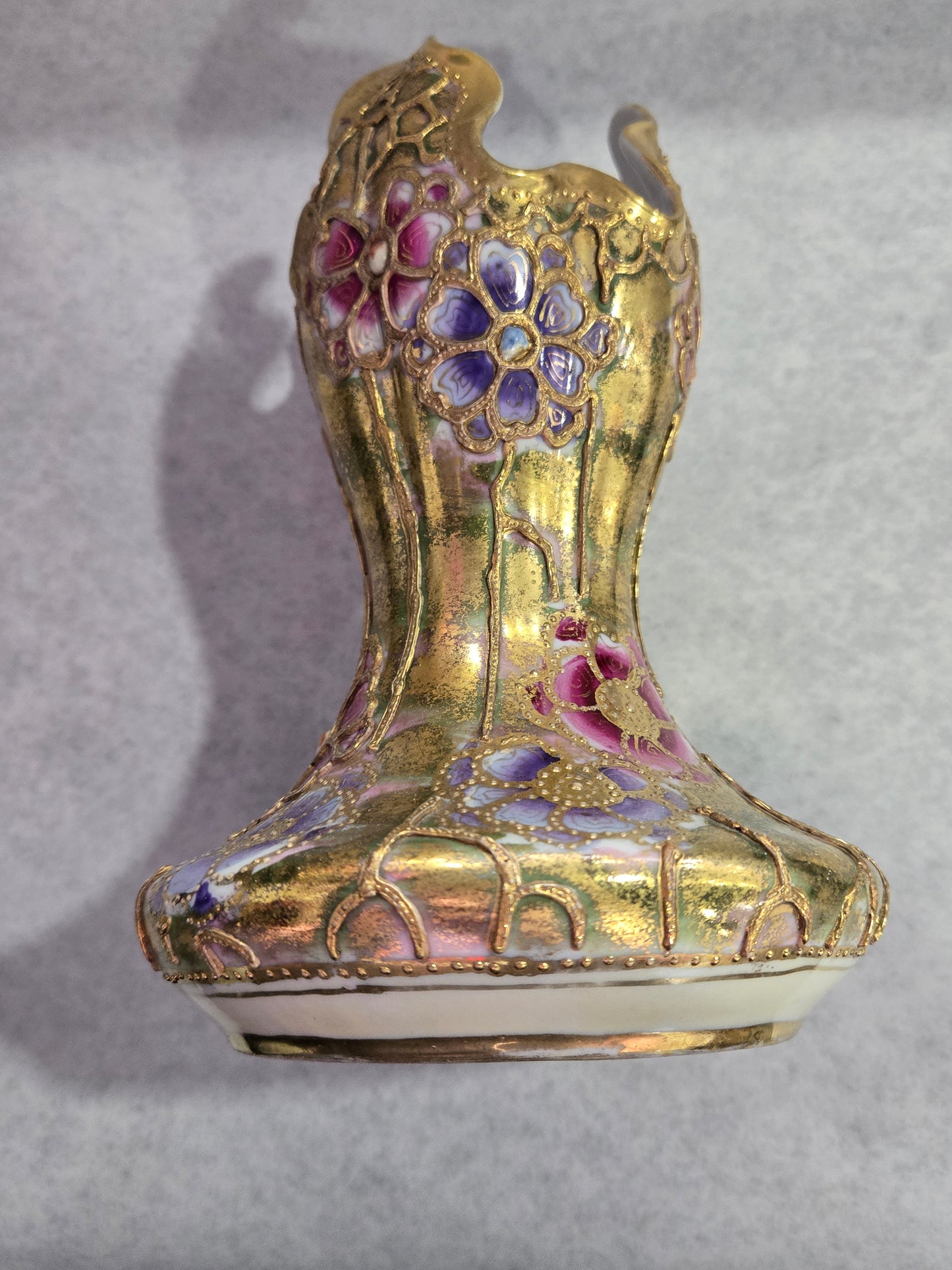 Vintage Nippon Porcelain Vase w/ Hand Painted Raised Flowers