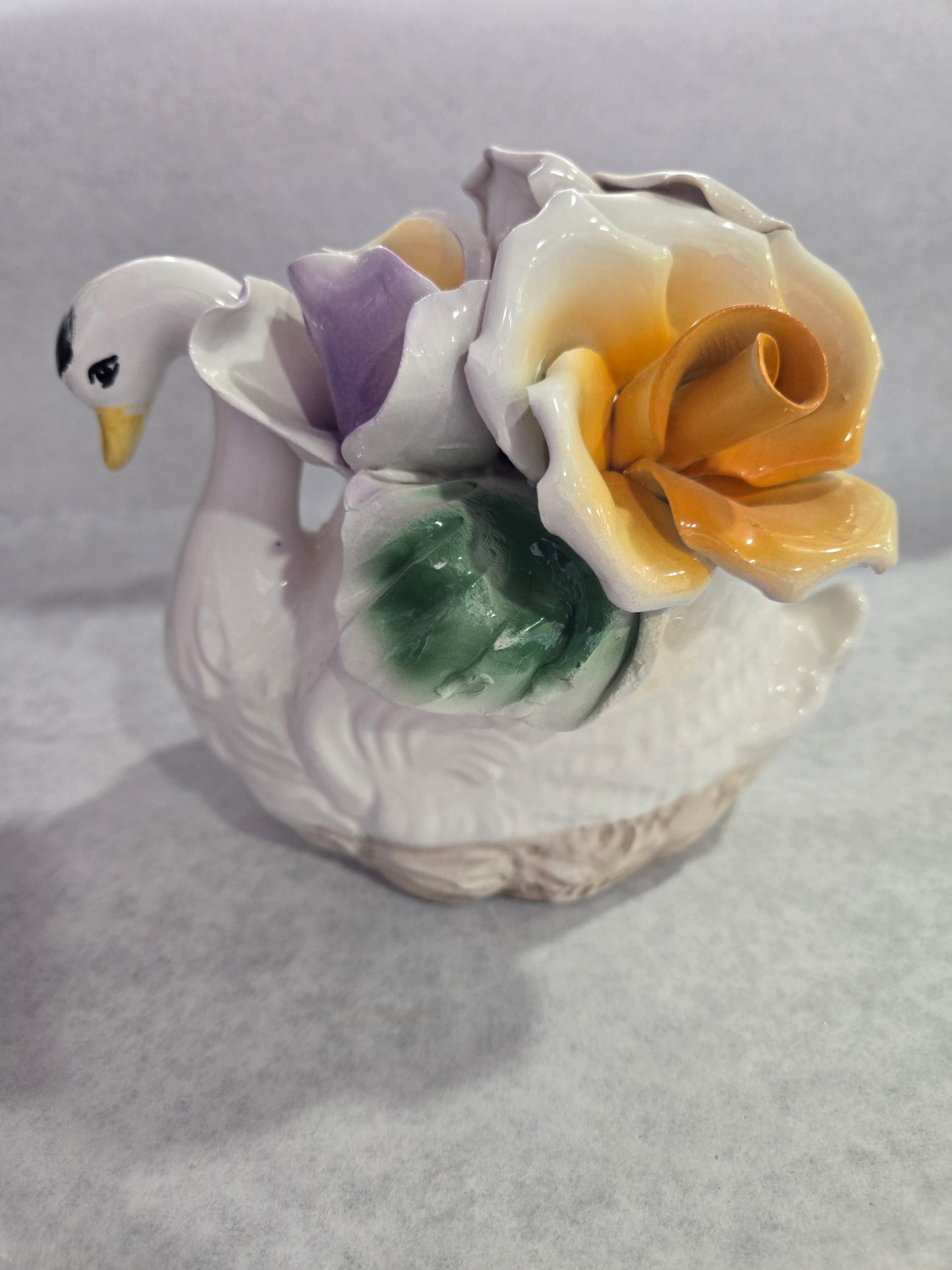 Capodimonte Swan with Three Roses