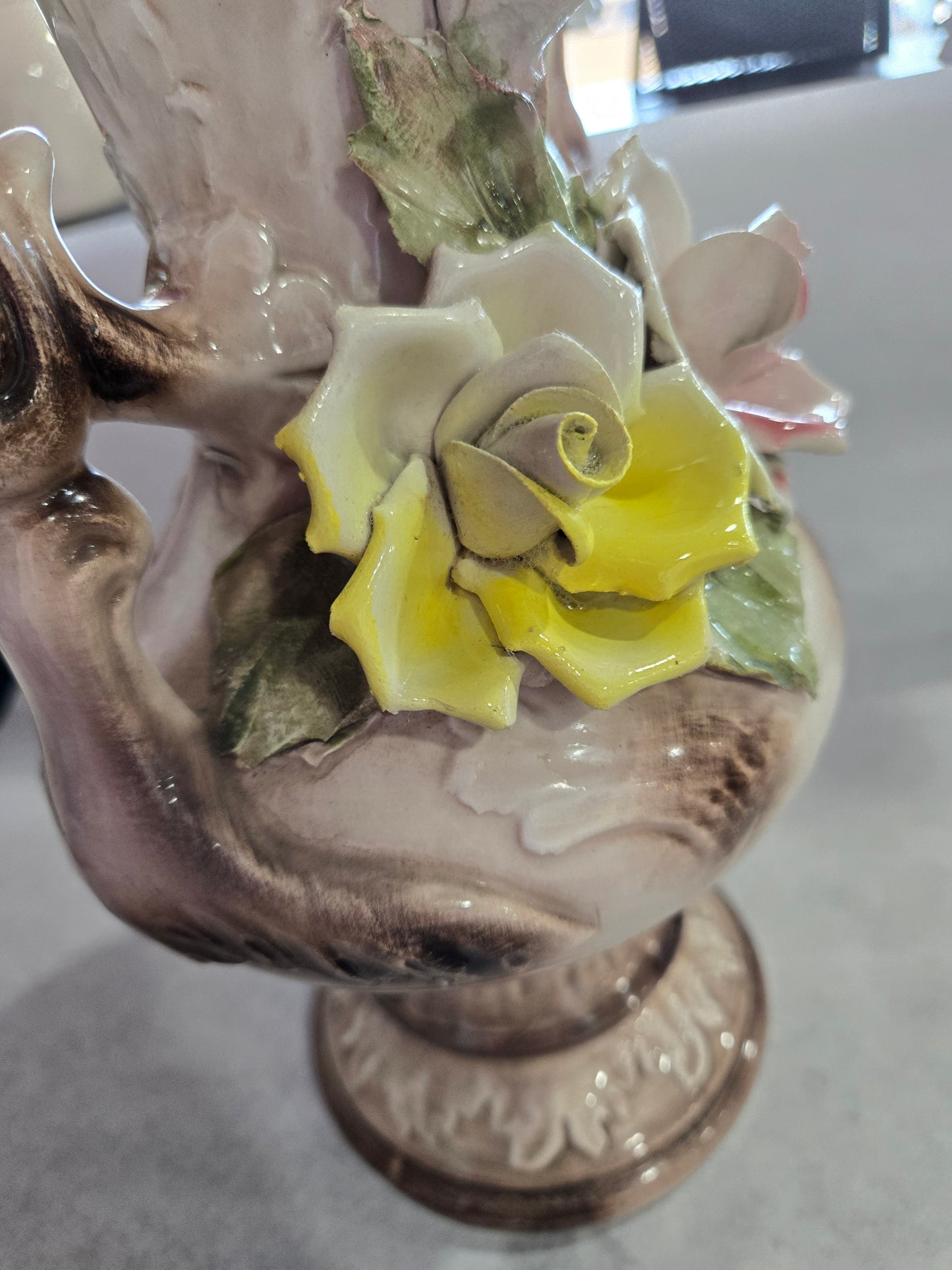 Vintage 1960's Capodimonte Large Double Handled Vase with Roses