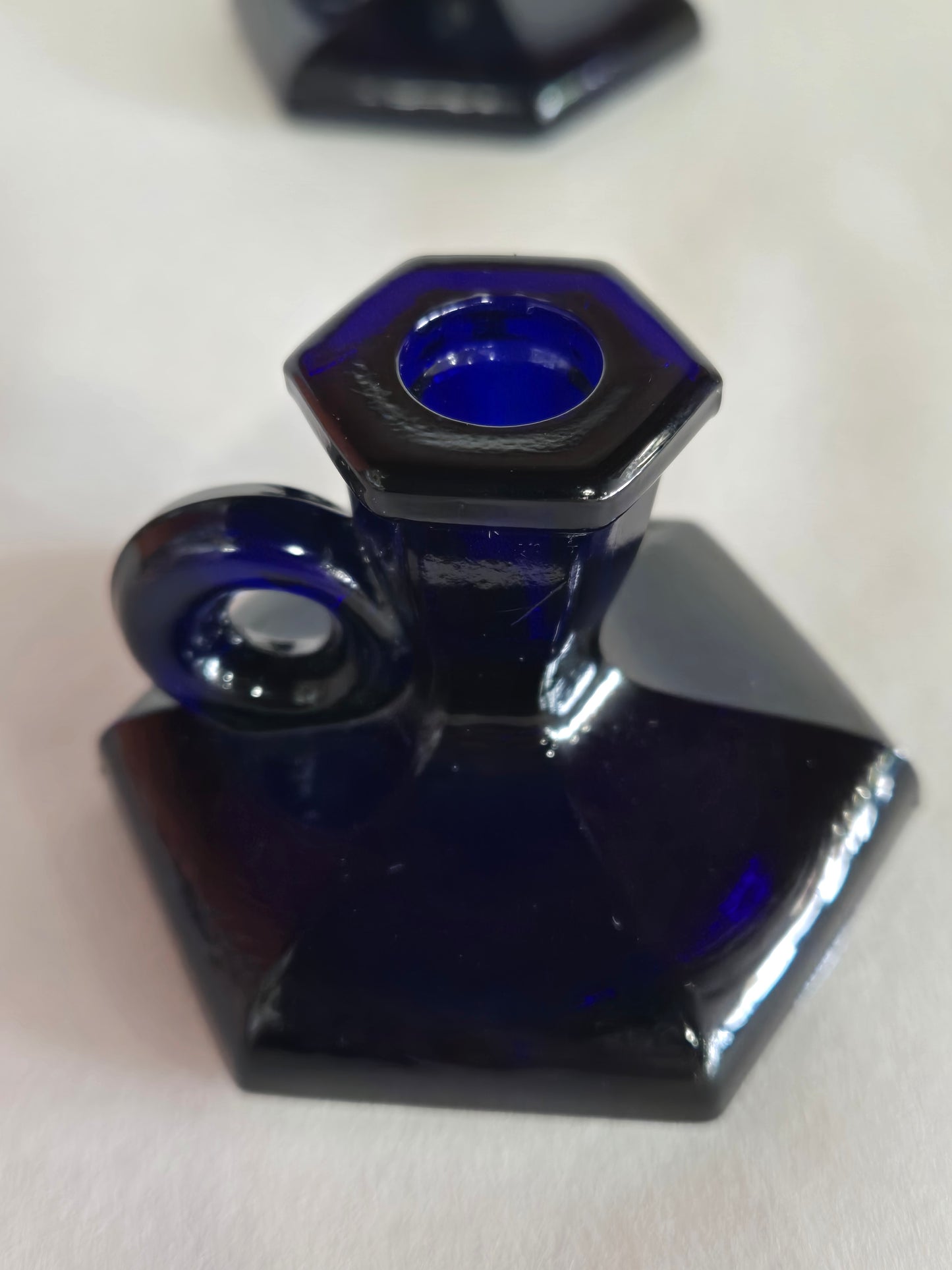 Vintage Pair of Cobalt Blue Small Candle Holders