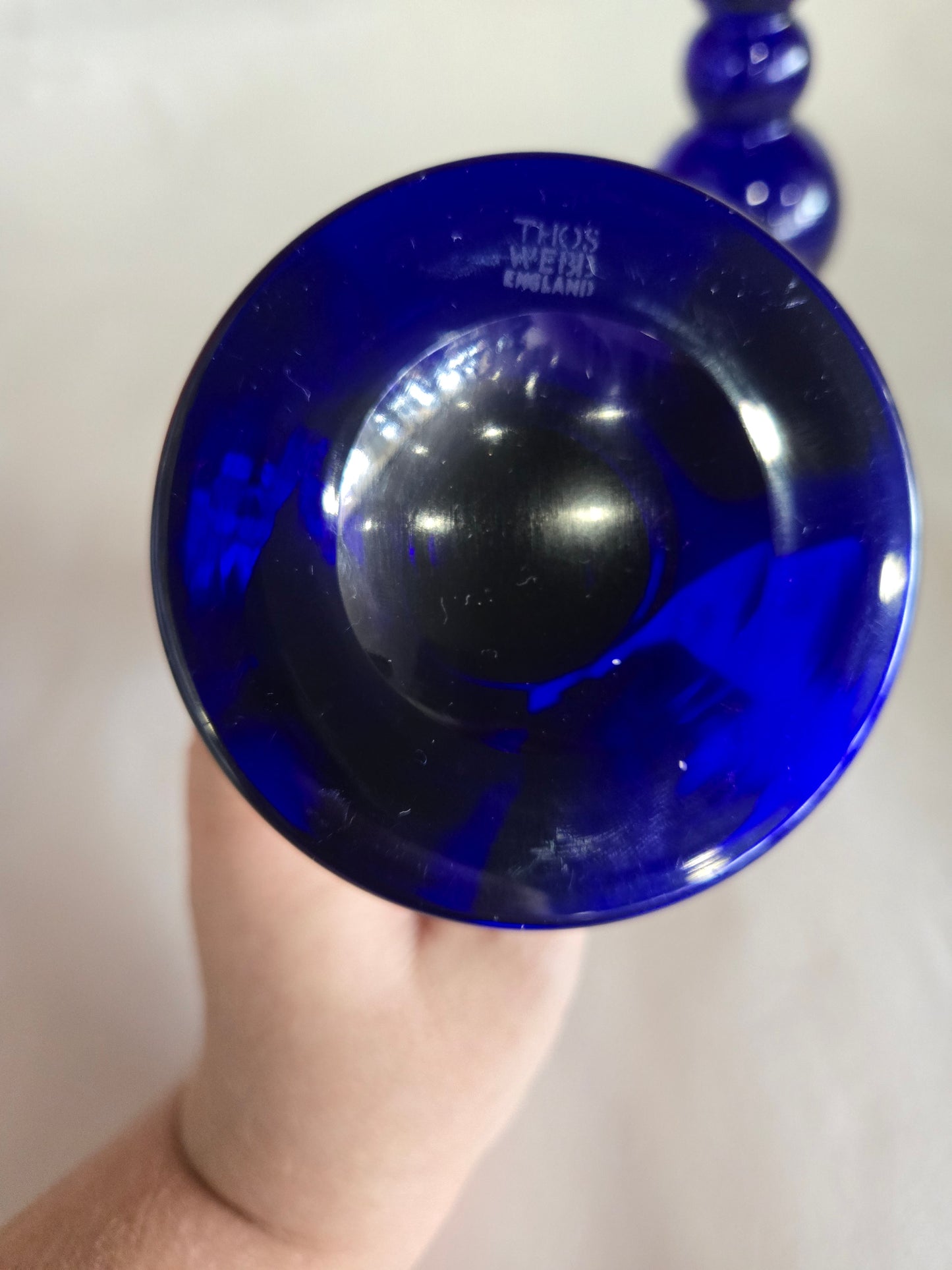 Vintage Blue Bristol Cobalt Glass Candlesticks