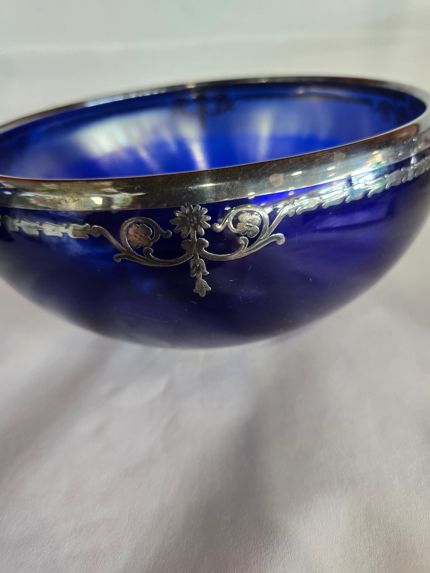 A 'Rockwell Silver Overlay Cobalt Blue Egyptian Revival Bowl- 1930's