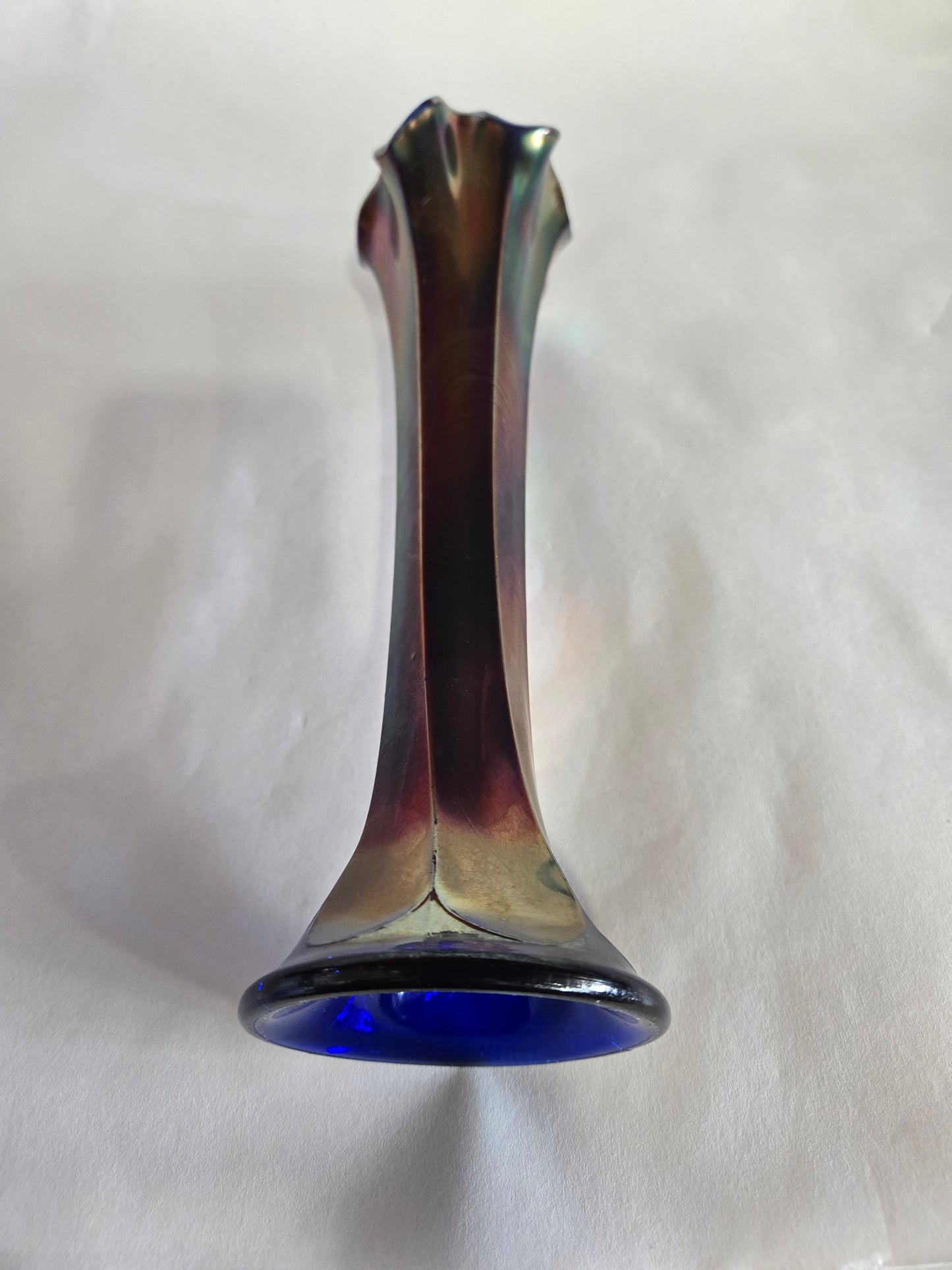 Vintage Fenton Fluted Cobalt Carnival Glass Swung Vase