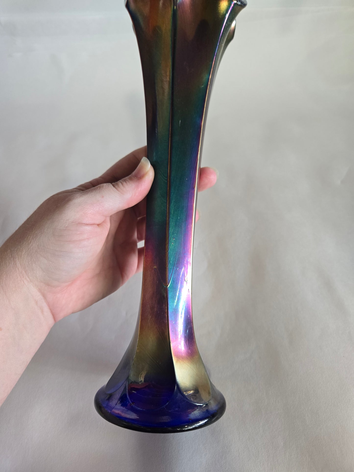 Vintage Fenton Fluted Cobalt Carnival Glass Swung Vase