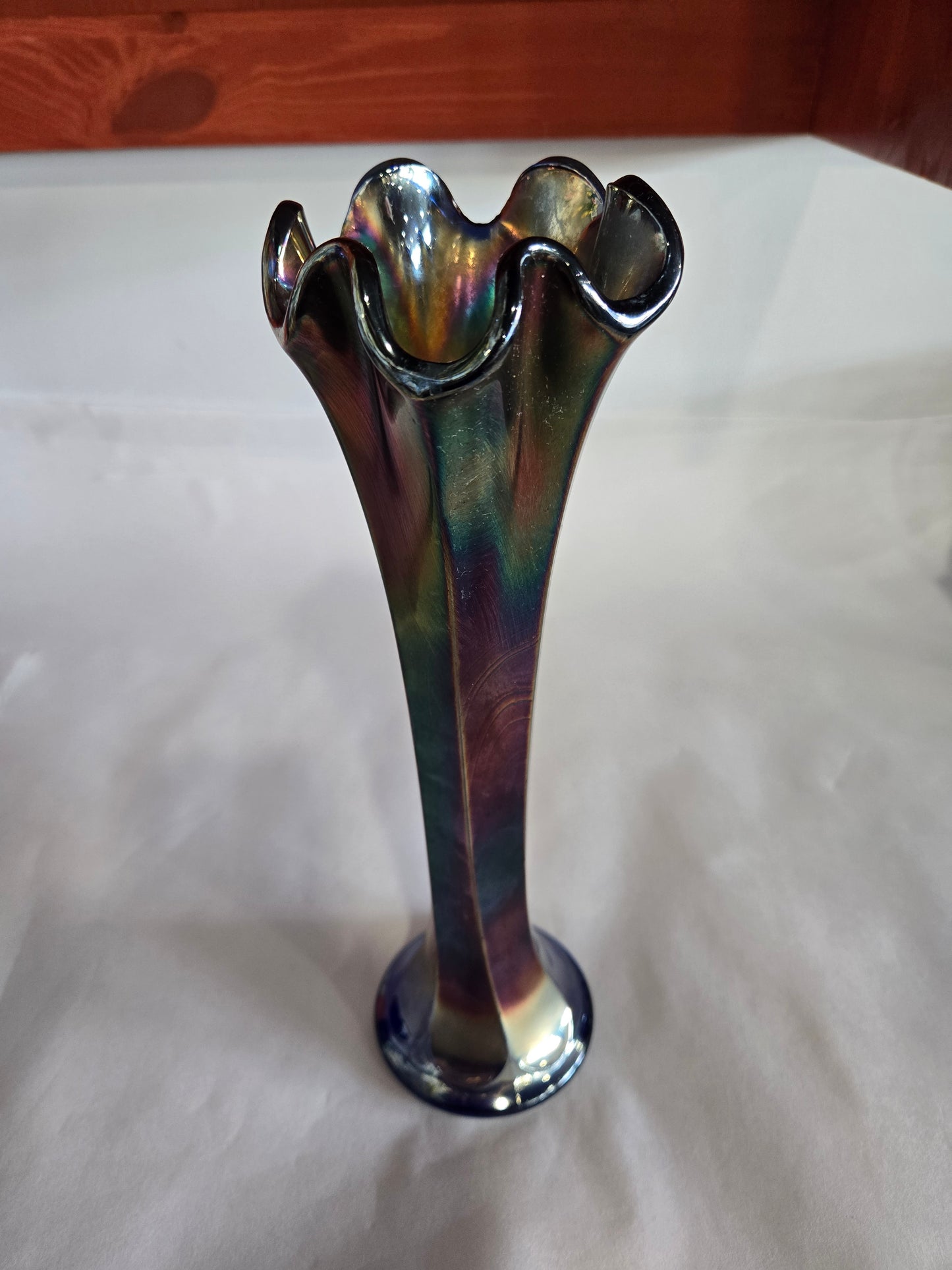 Vintage Fenton Fluted Cobalt Carnival Glass Swung Vase
