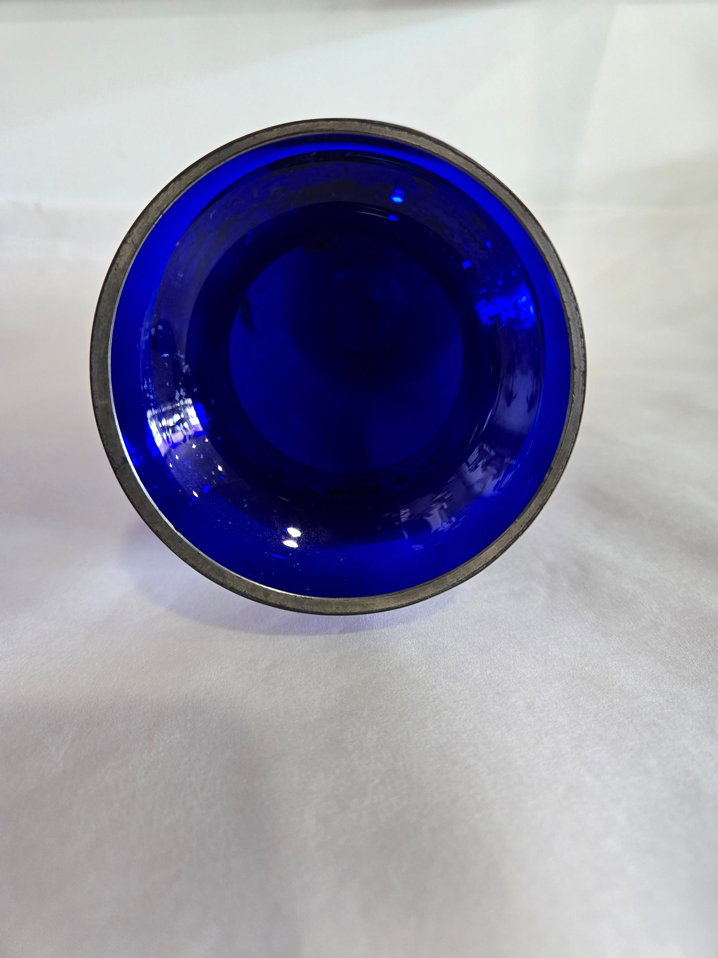 Vintage Czech Cobalt Blue & Silver Hand Painted Vase