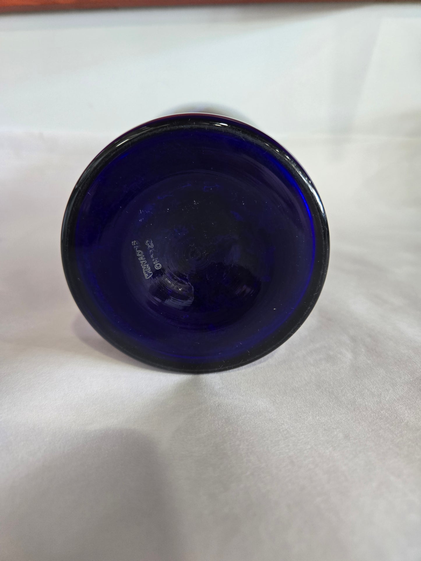 Vintage Czech Cobalt Blue & Silver Hand Painted Vase