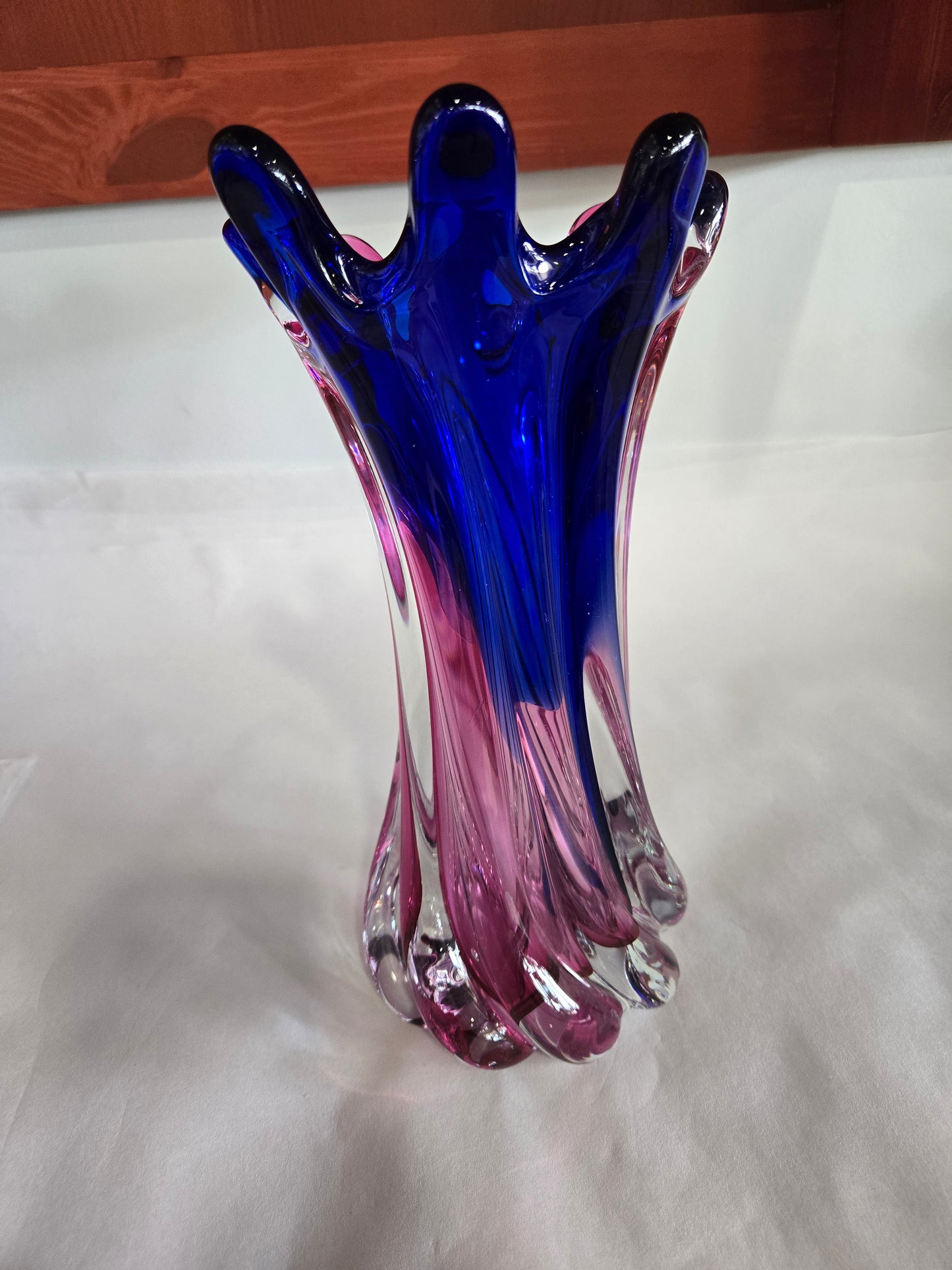 Vintage Murano Hand Blown Pink & Blue Twisted Art Glass Swung Vase