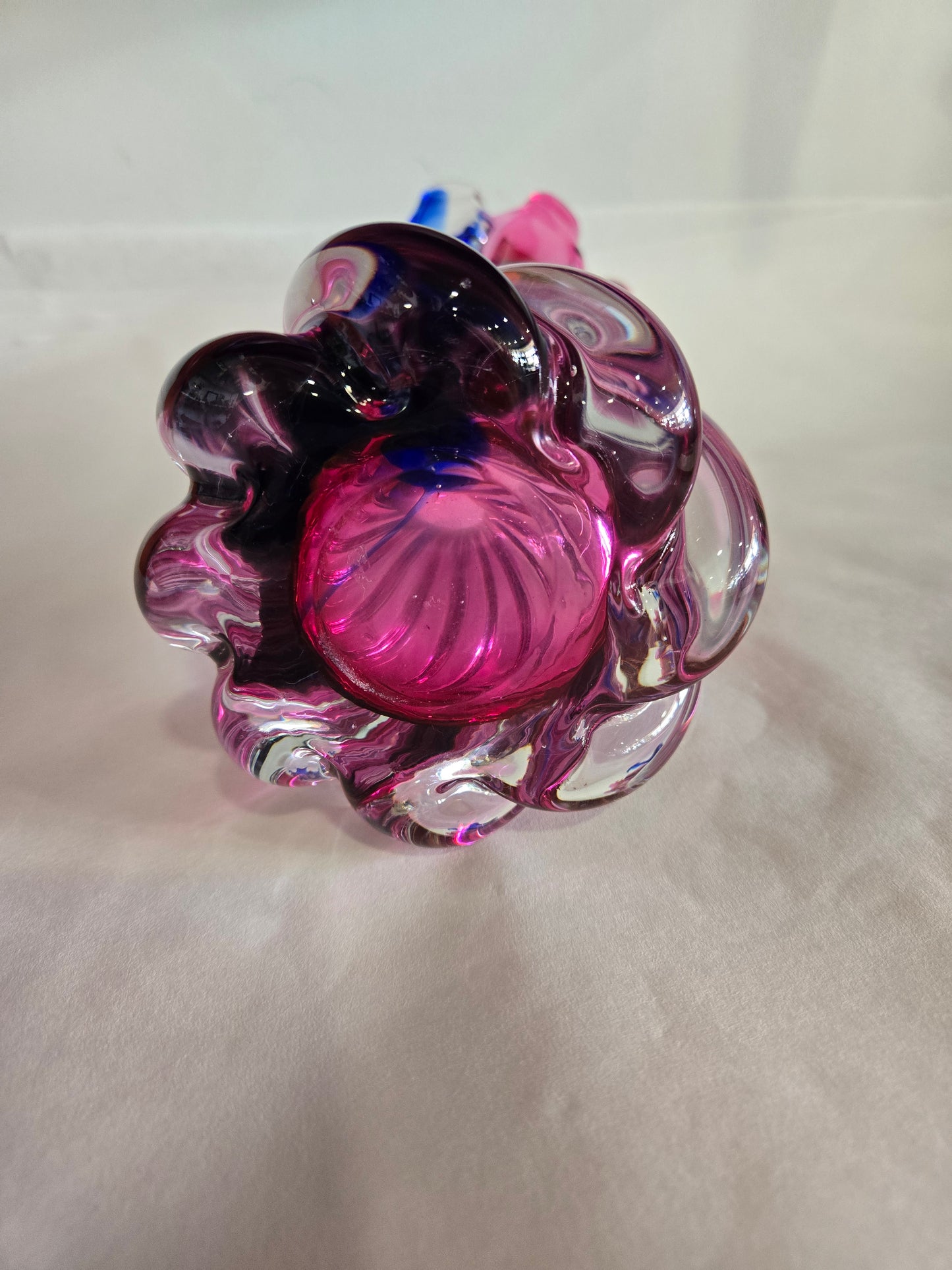 Vintage Murano Hand Blown Pink & Blue Twisted Art Glass Swung Vase