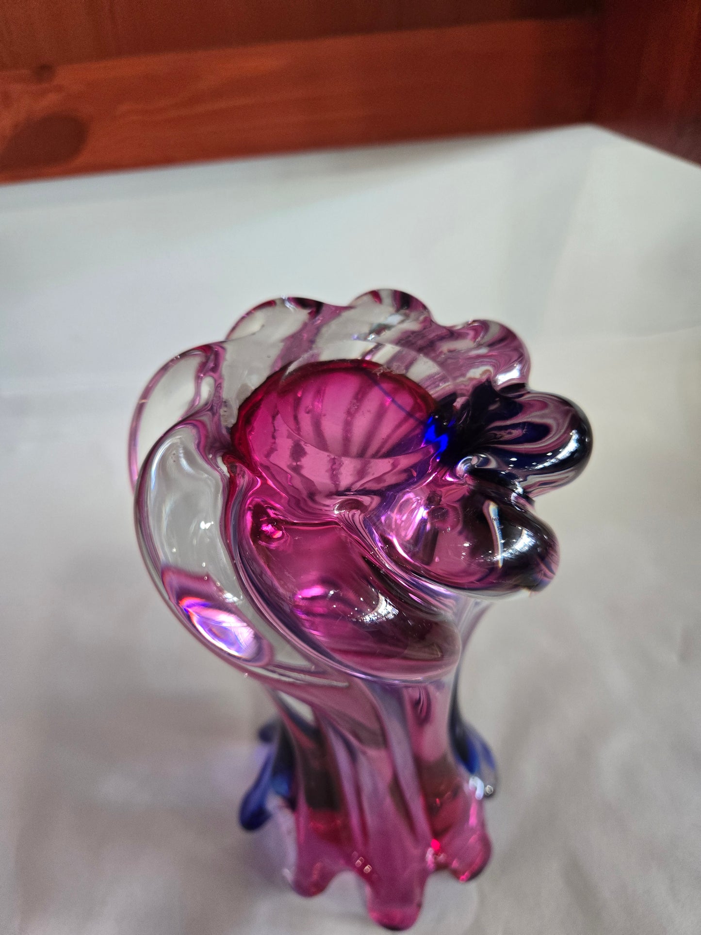 Vintage Murano Hand Blown Pink & Blue Twisted Art Glass Swung Vase