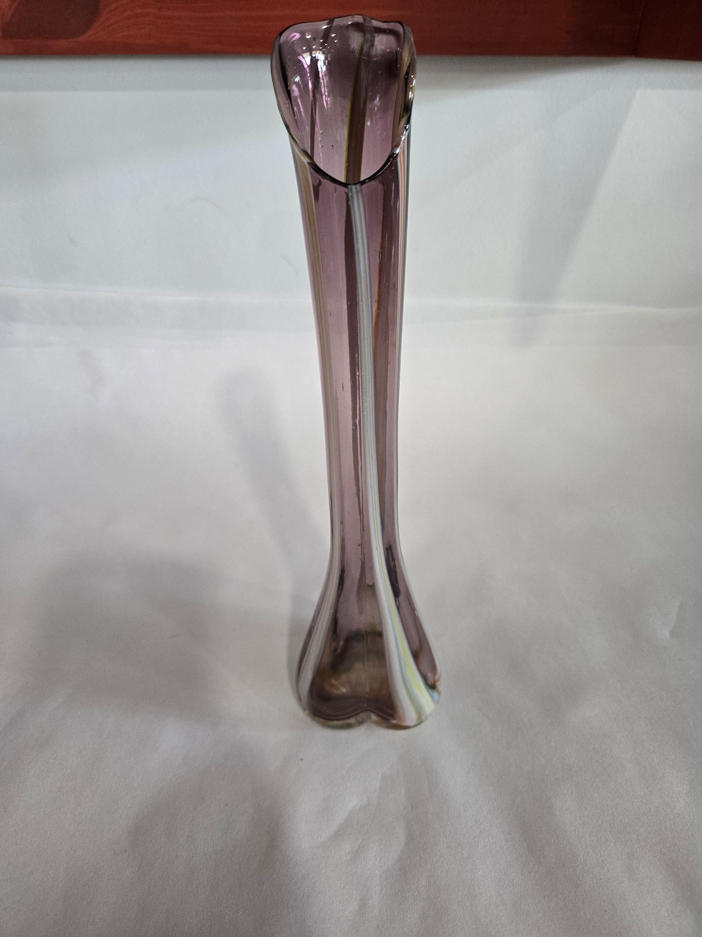 Vintage Hand Blown Purple Swirl Slag Glass Swung Vase