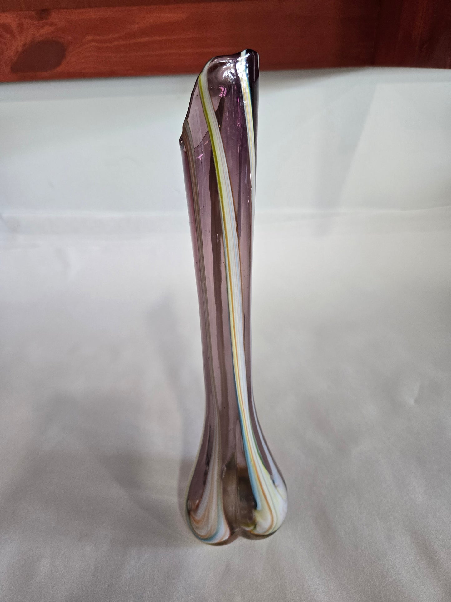 Vintage Hand Blown Purple Swirl Slag Glass Swung Vase