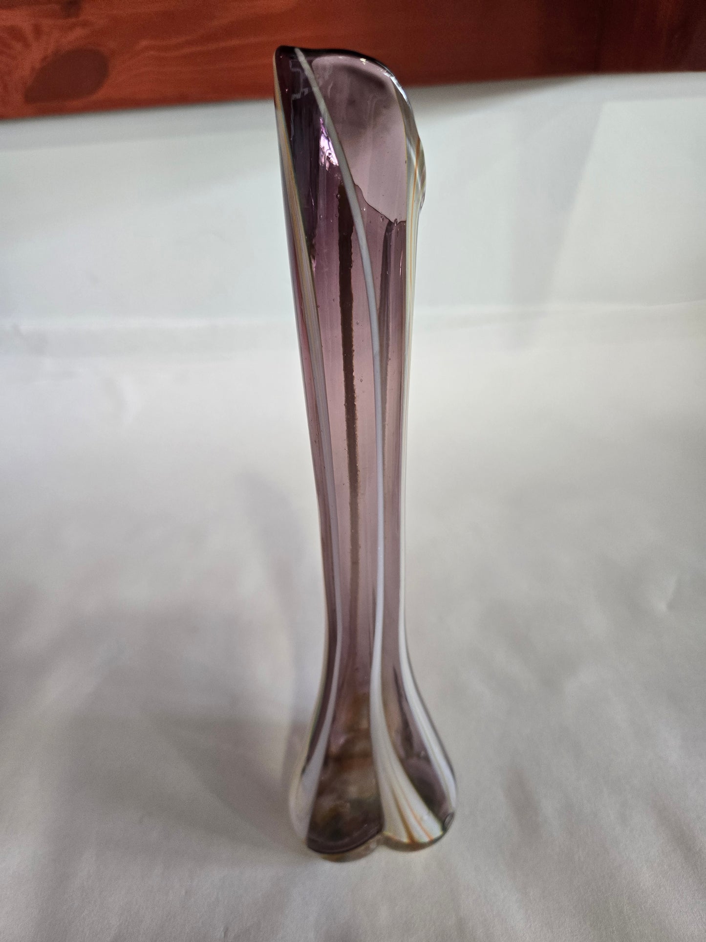 Vintage Hand Blown Purple Swirl Slag Glass Swung Vase