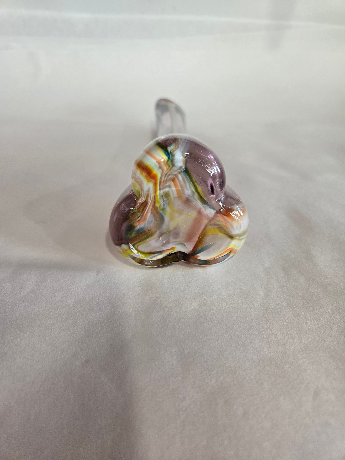 Vintage Hand Blown Purple Swirl Slag Glass Swung Vase