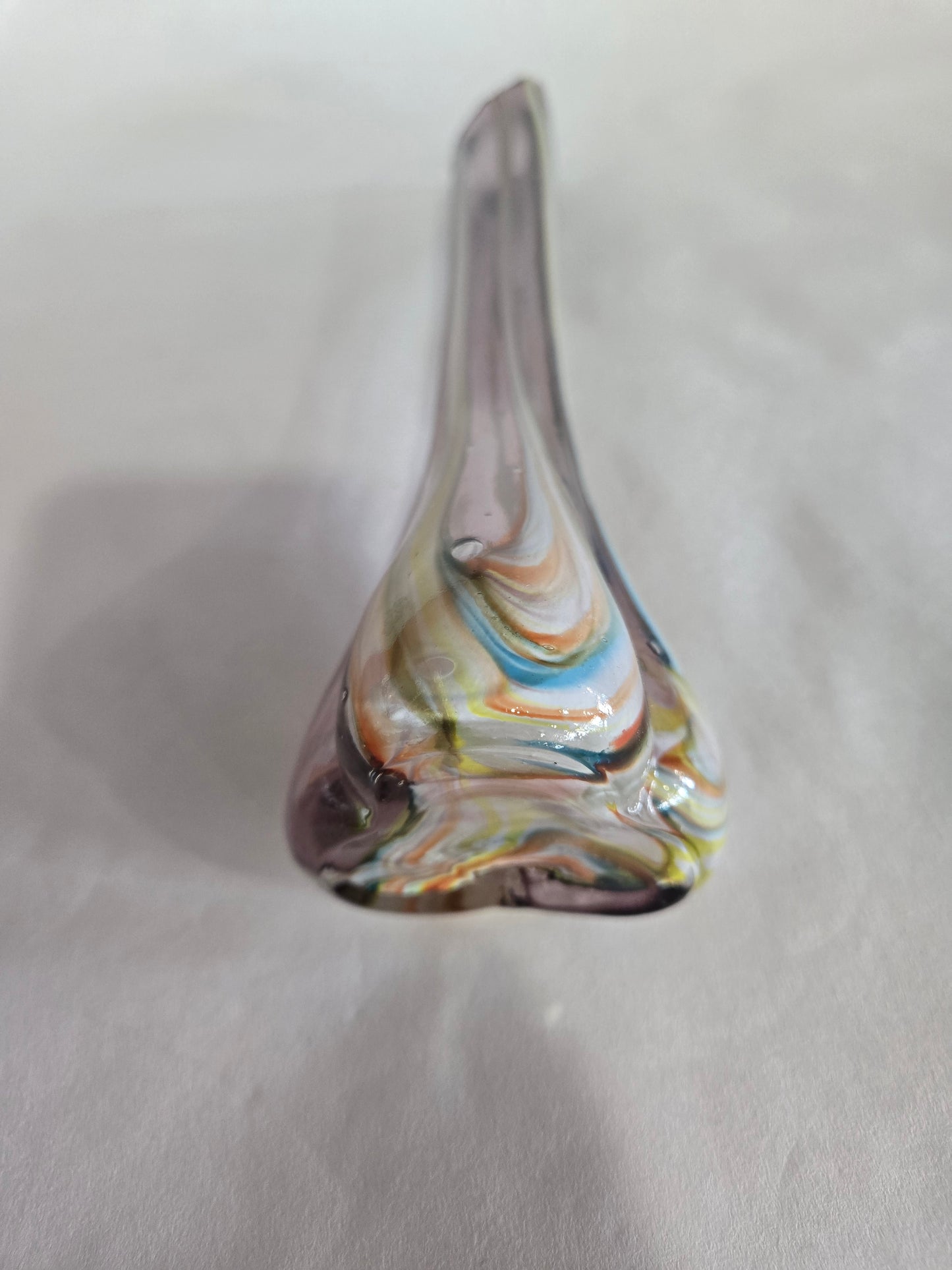 Vintage Hand Blown Purple Swirl Slag Glass Swung Vase