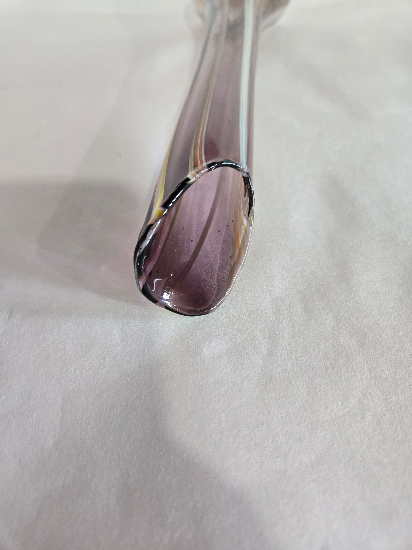 Vintage Hand Blown Purple Swirl Slag Glass Swung Vase