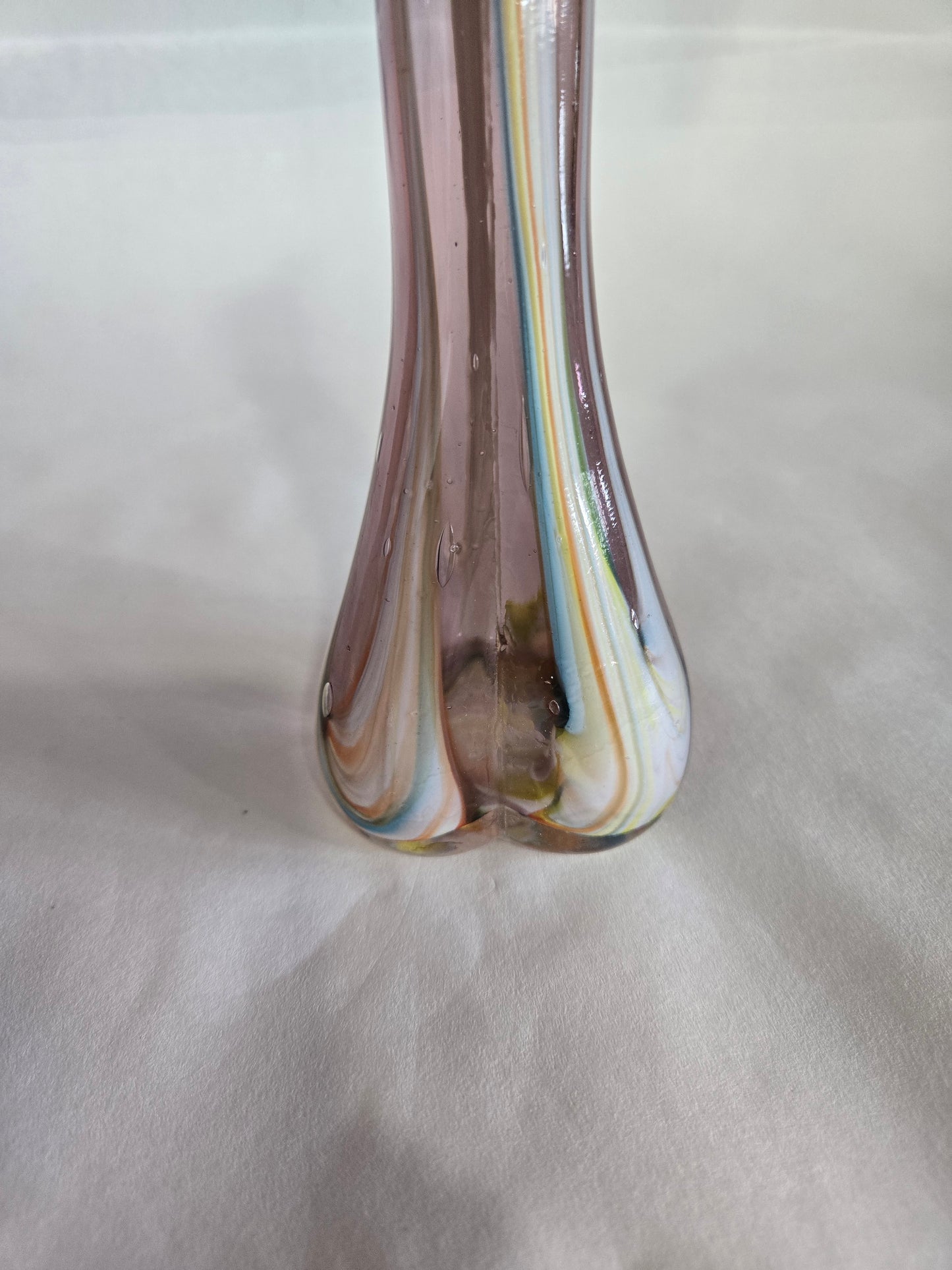 Vintage Hand Blown Purple Swirl Slag Glass Swung Vase