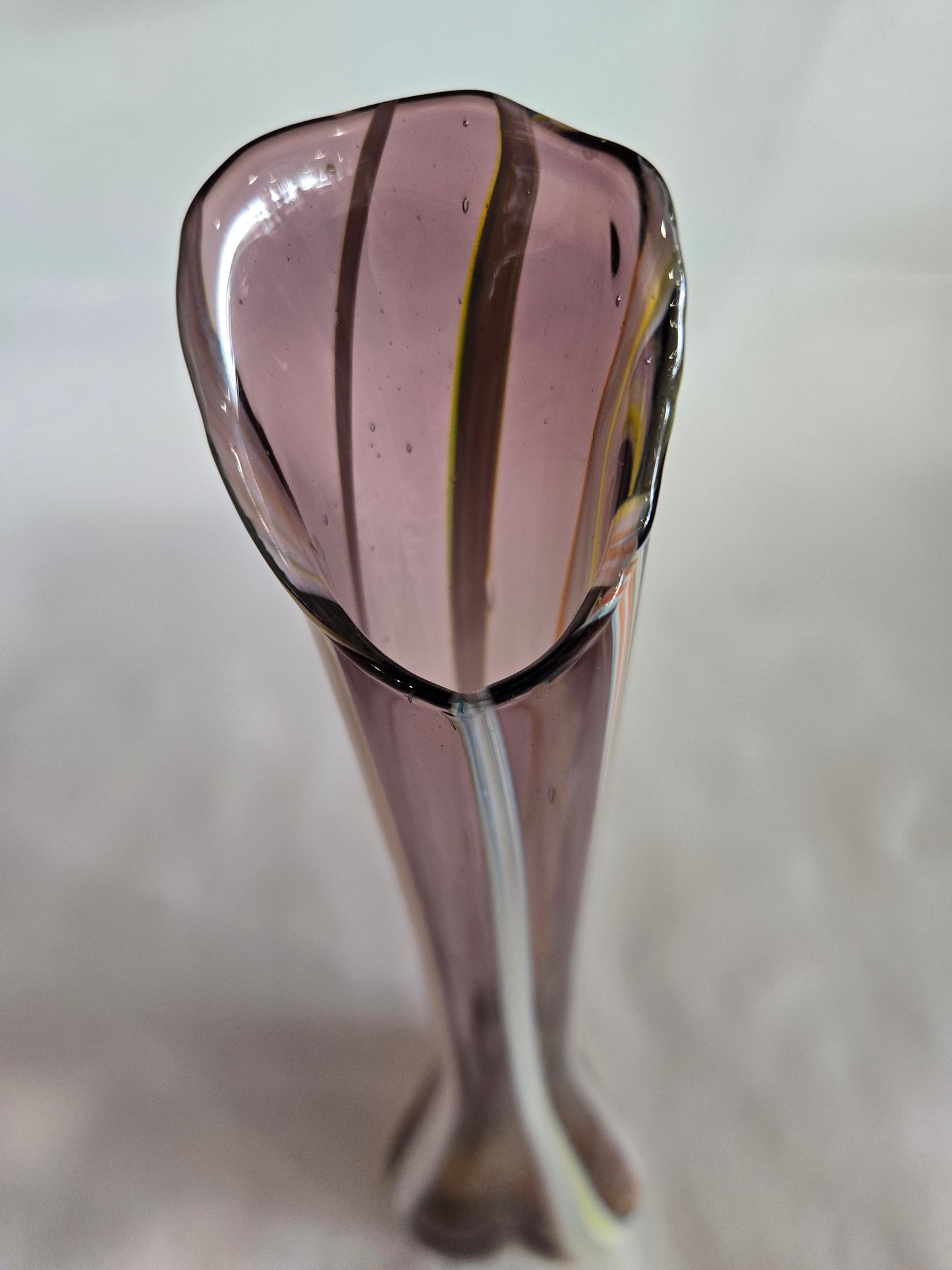 Vintage Hand Blown Purple Swirl Slag Glass Swung Vase