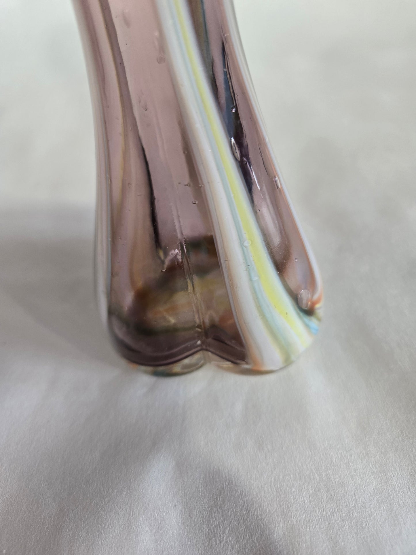 Vintage Hand Blown Purple Swirl Slag Glass Swung Vase