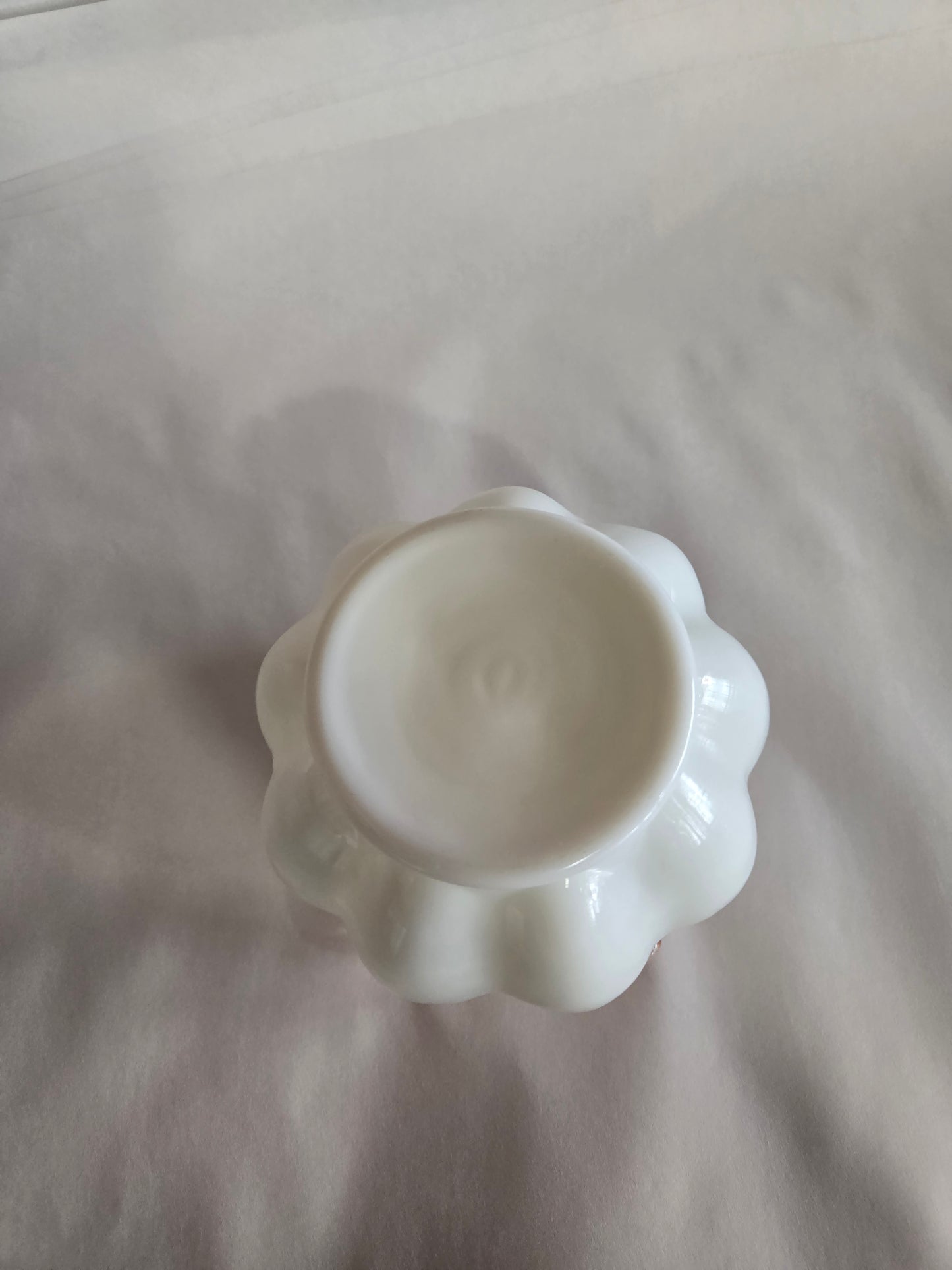 Vintage Fenton white vase with light pink ruffle