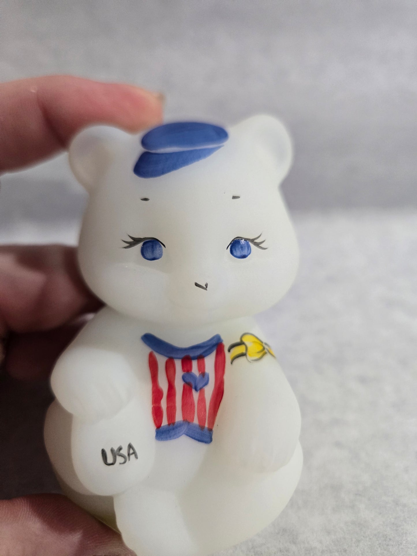 Vintage Fenton USA Opal Satin Red, White, Blue Bear