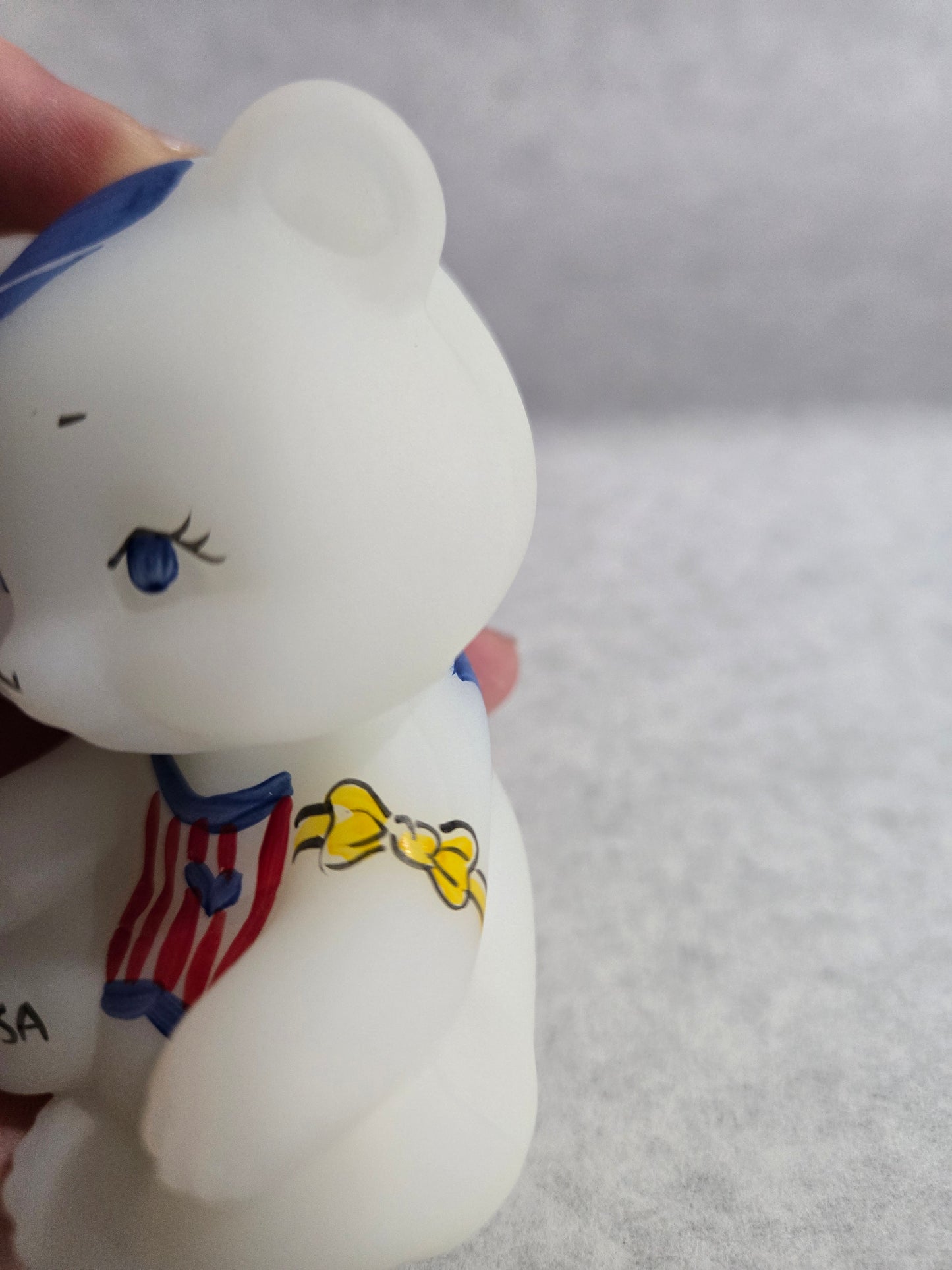 Vintage Fenton USA Opal Satin Red, White, Blue Bear