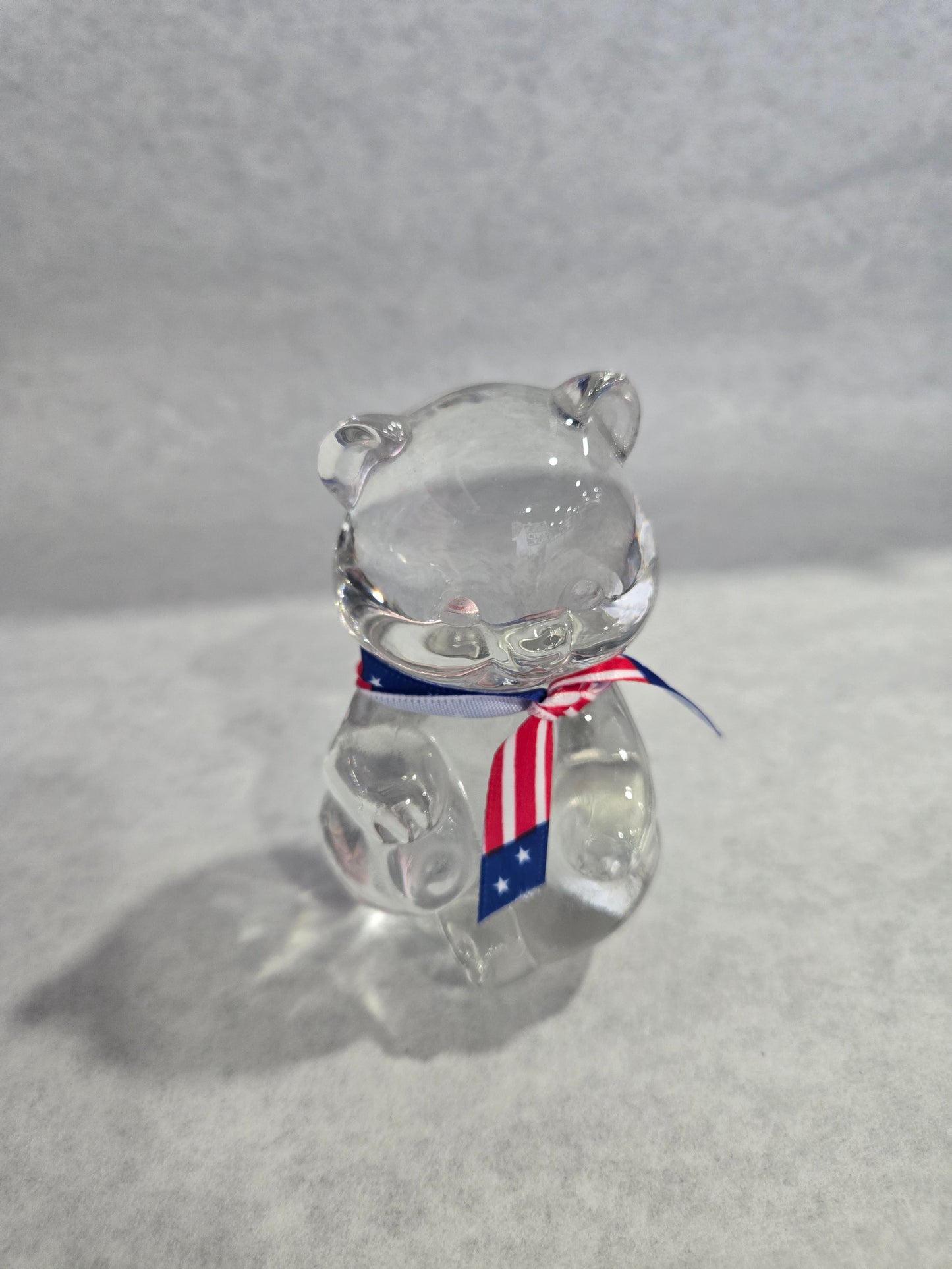 Vintage Fenton Clear Glass Sitting Bear with Ribbon