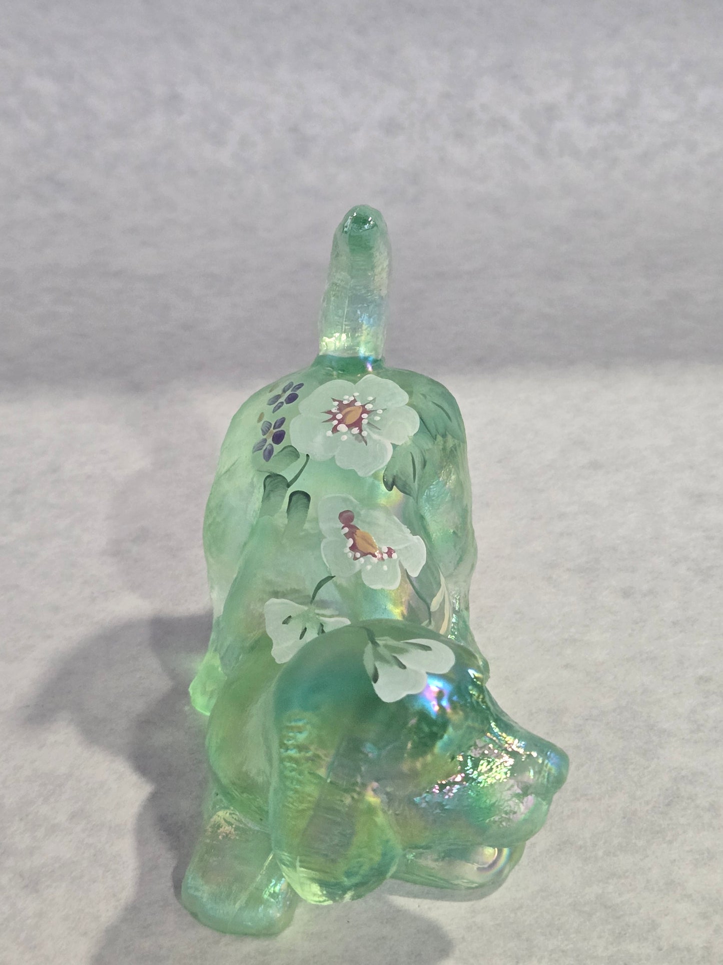 Vintage Fenton 95th Anniversary Green Carnival Glass Dog