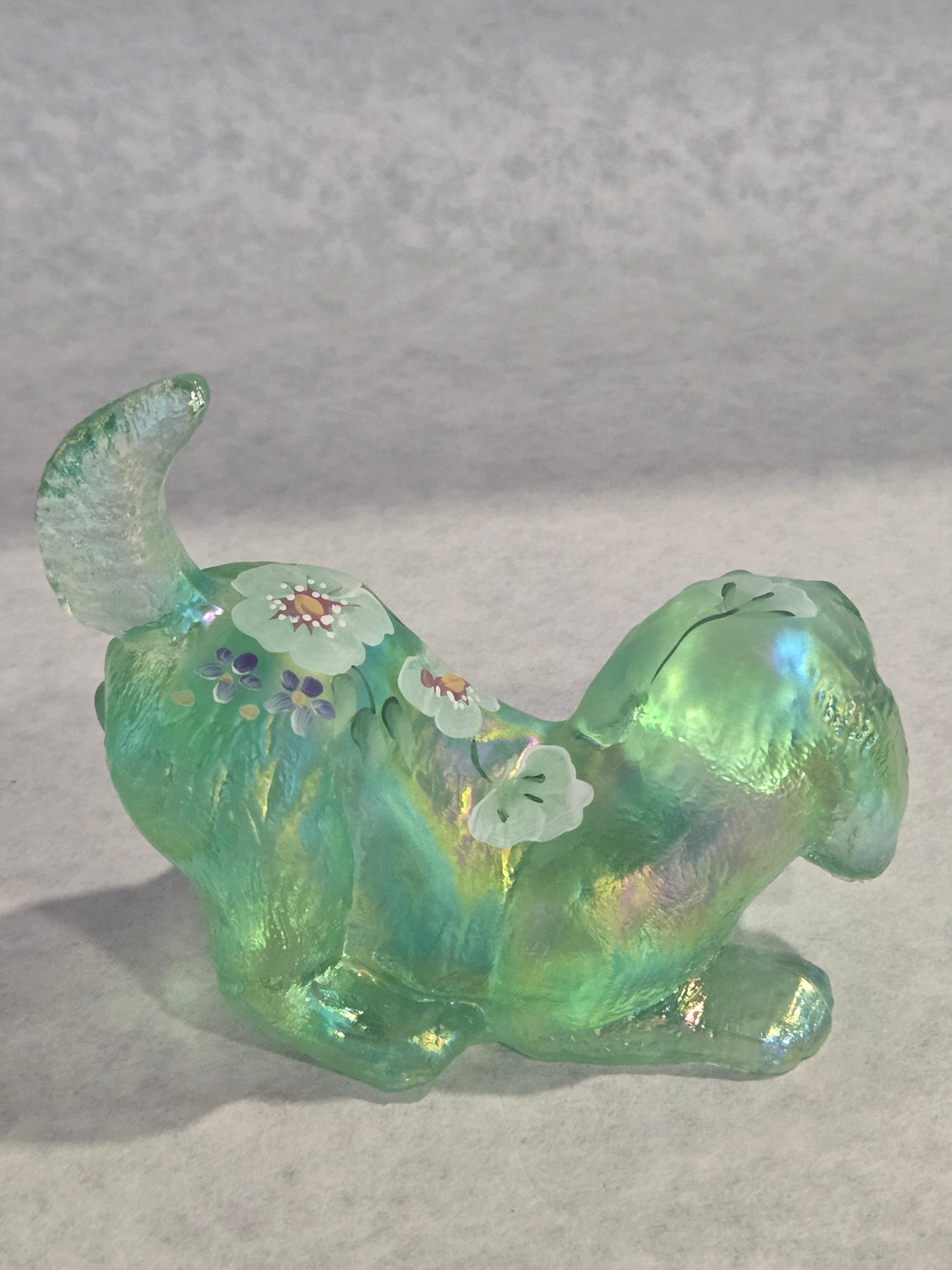 Vintage Fenton 95th Anniversary Green Carnival Glass Dog