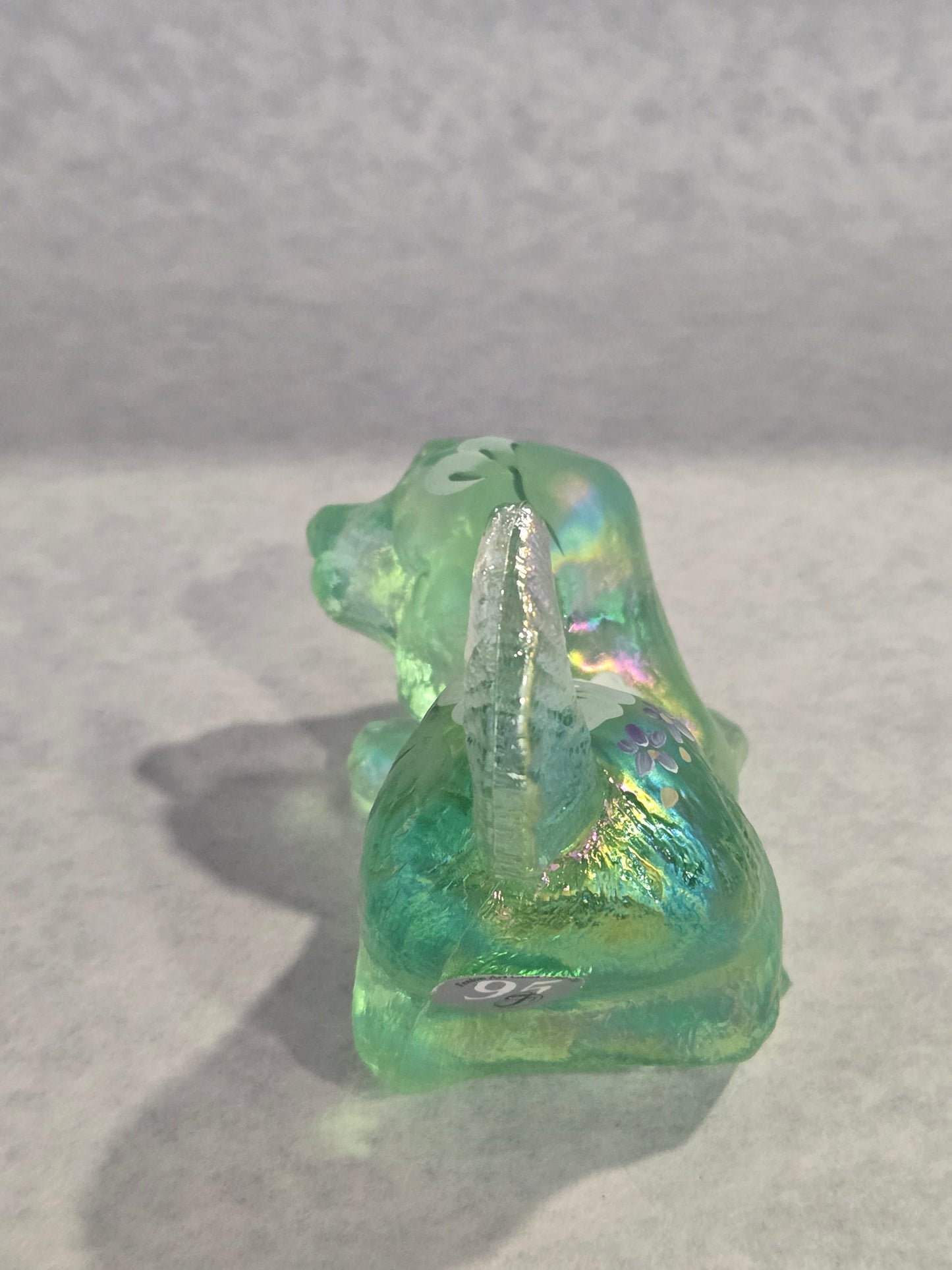 Vintage Fenton 95th Anniversary Green Carnival Glass Dog