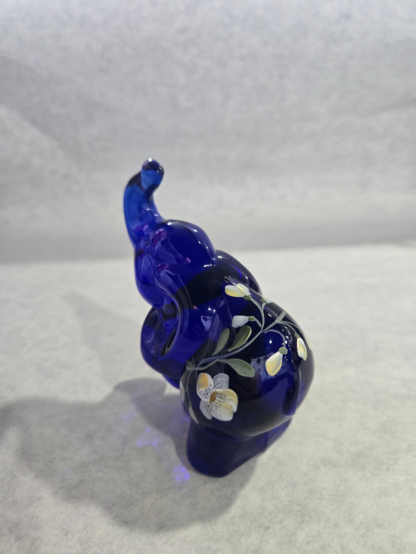 Vintage Fenton Cobalt Blue Hand Painted Elephant