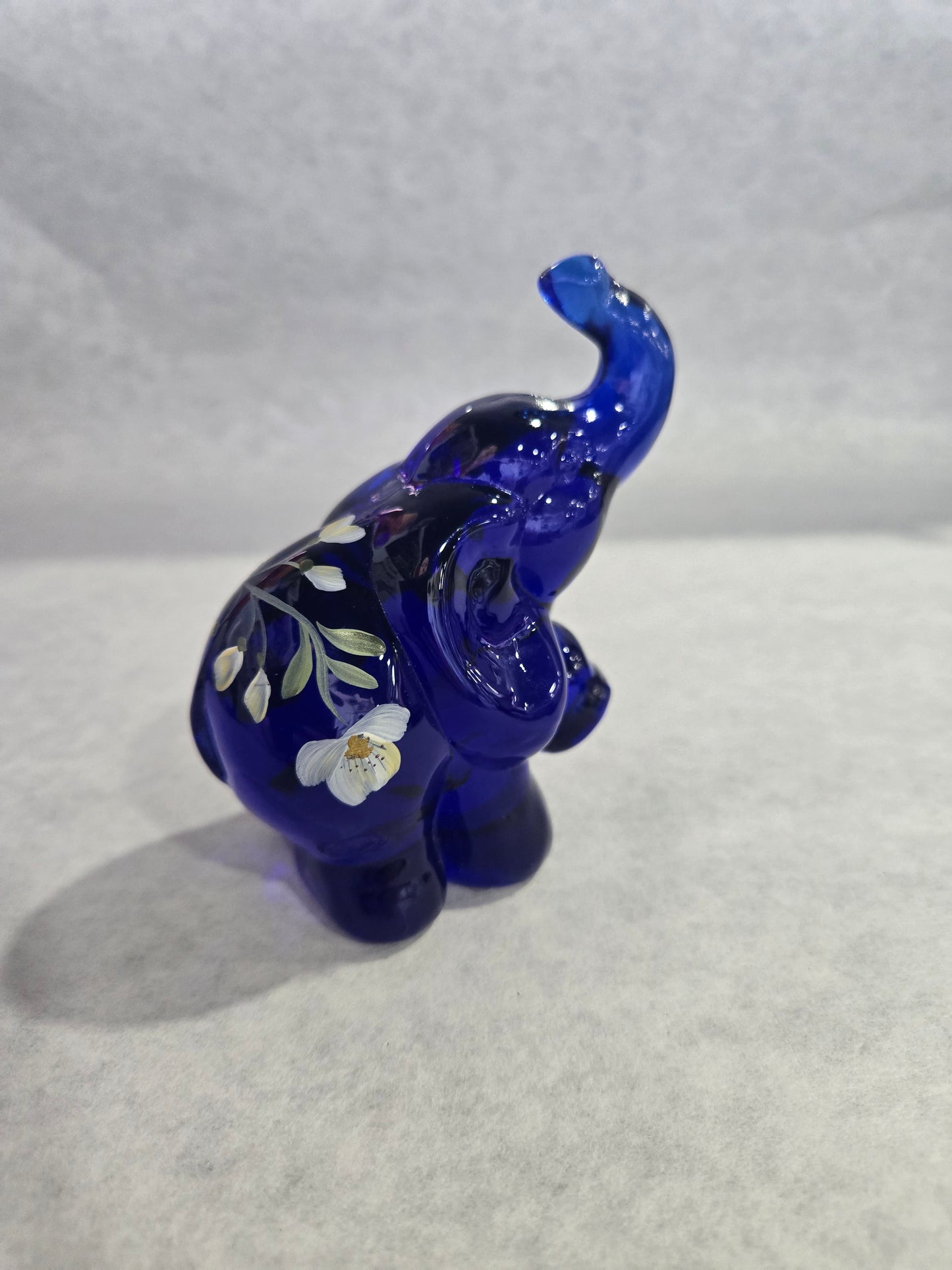 Vintage Fenton Cobalt Blue Hand Painted Elephant