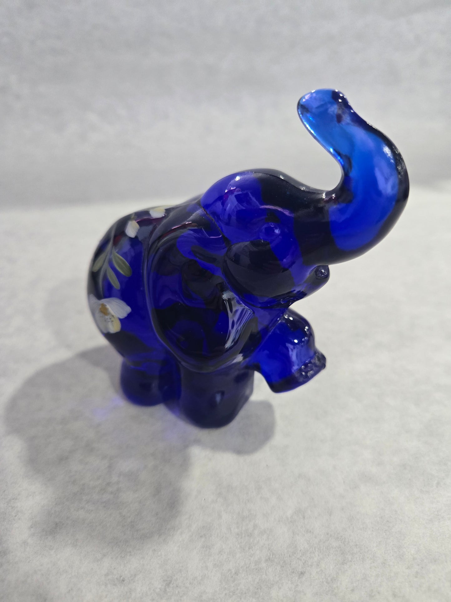 Vintage Fenton Cobalt Blue Hand Painted Elephant