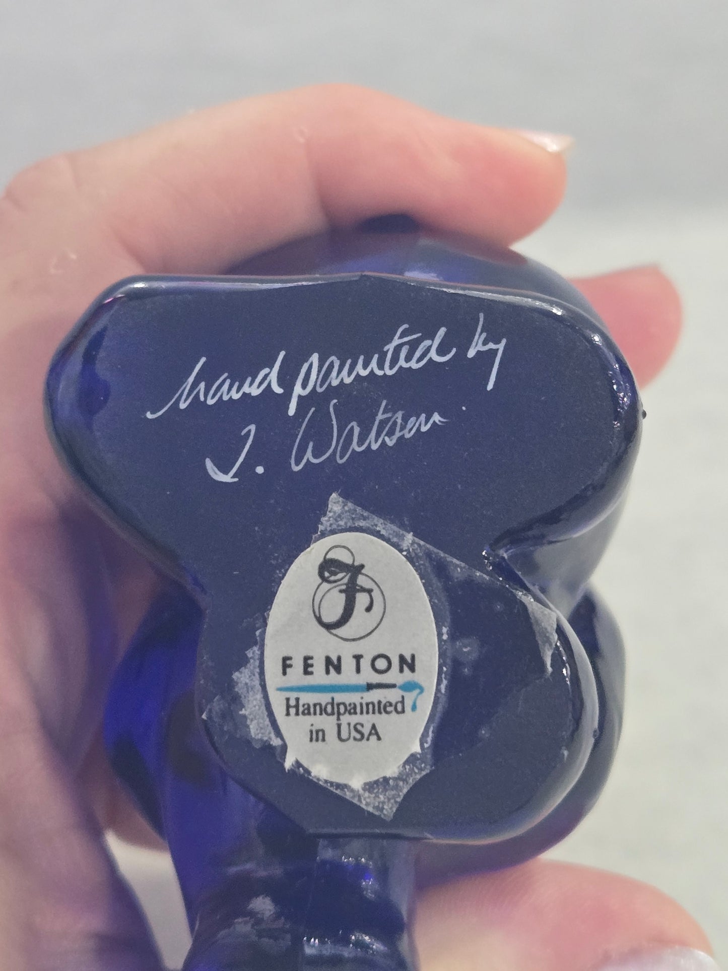 Vintage Fenton Cobalt Blue Hand Painted Elephant
