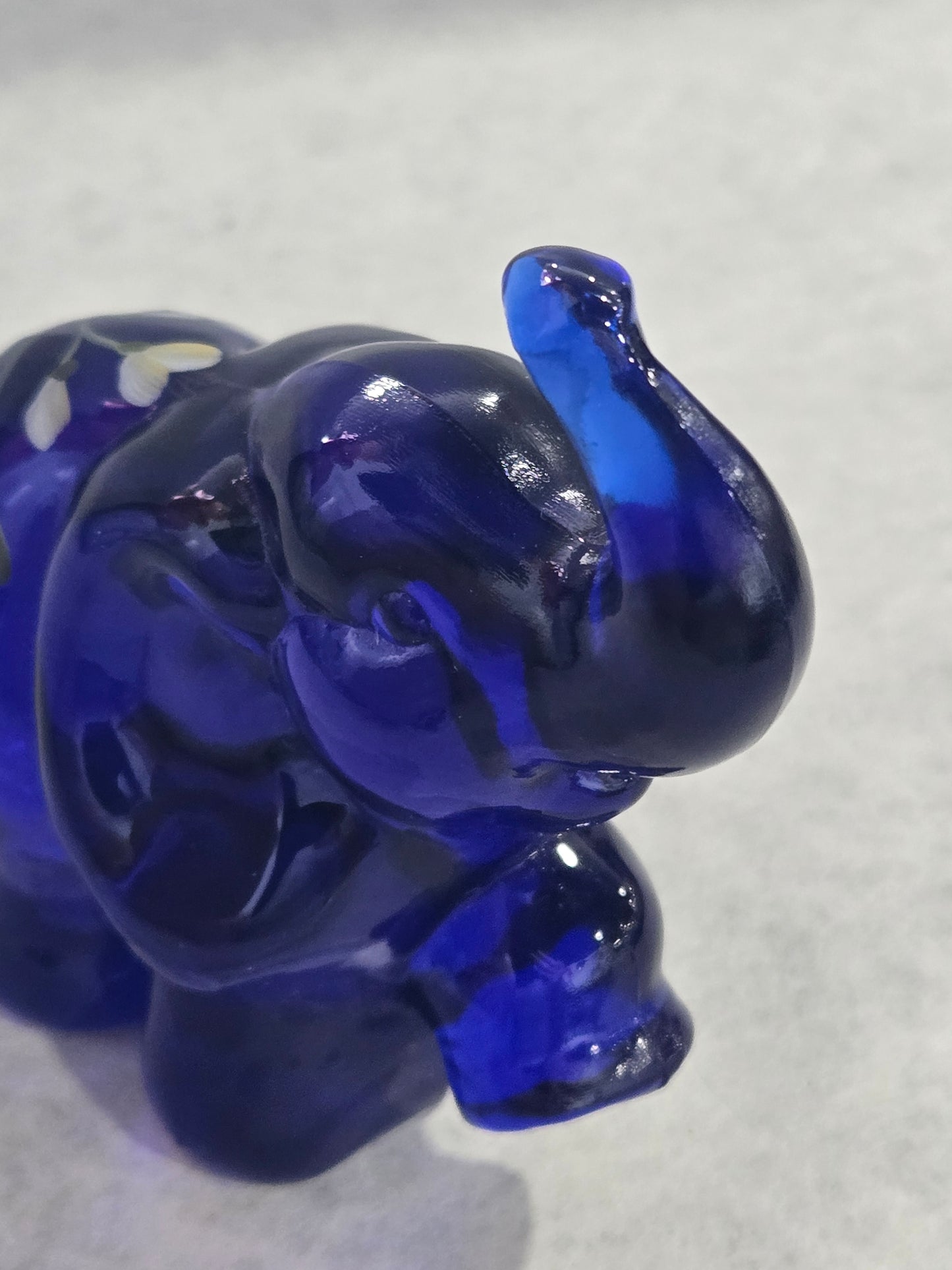Vintage Fenton Cobalt Blue Hand Painted Elephant