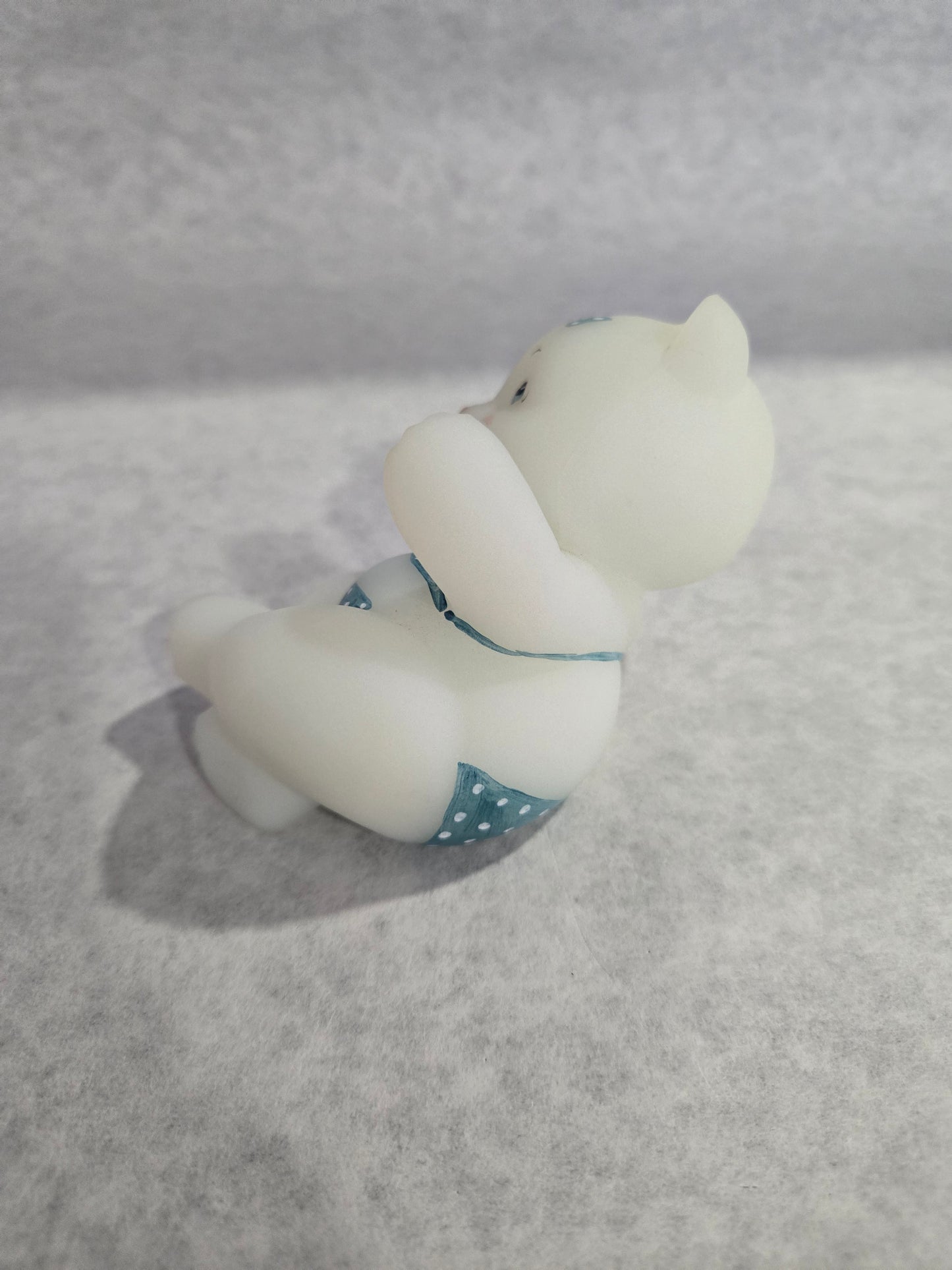 Vintage Fenton Opal Satin Hand Painted Reclining Girl Bear