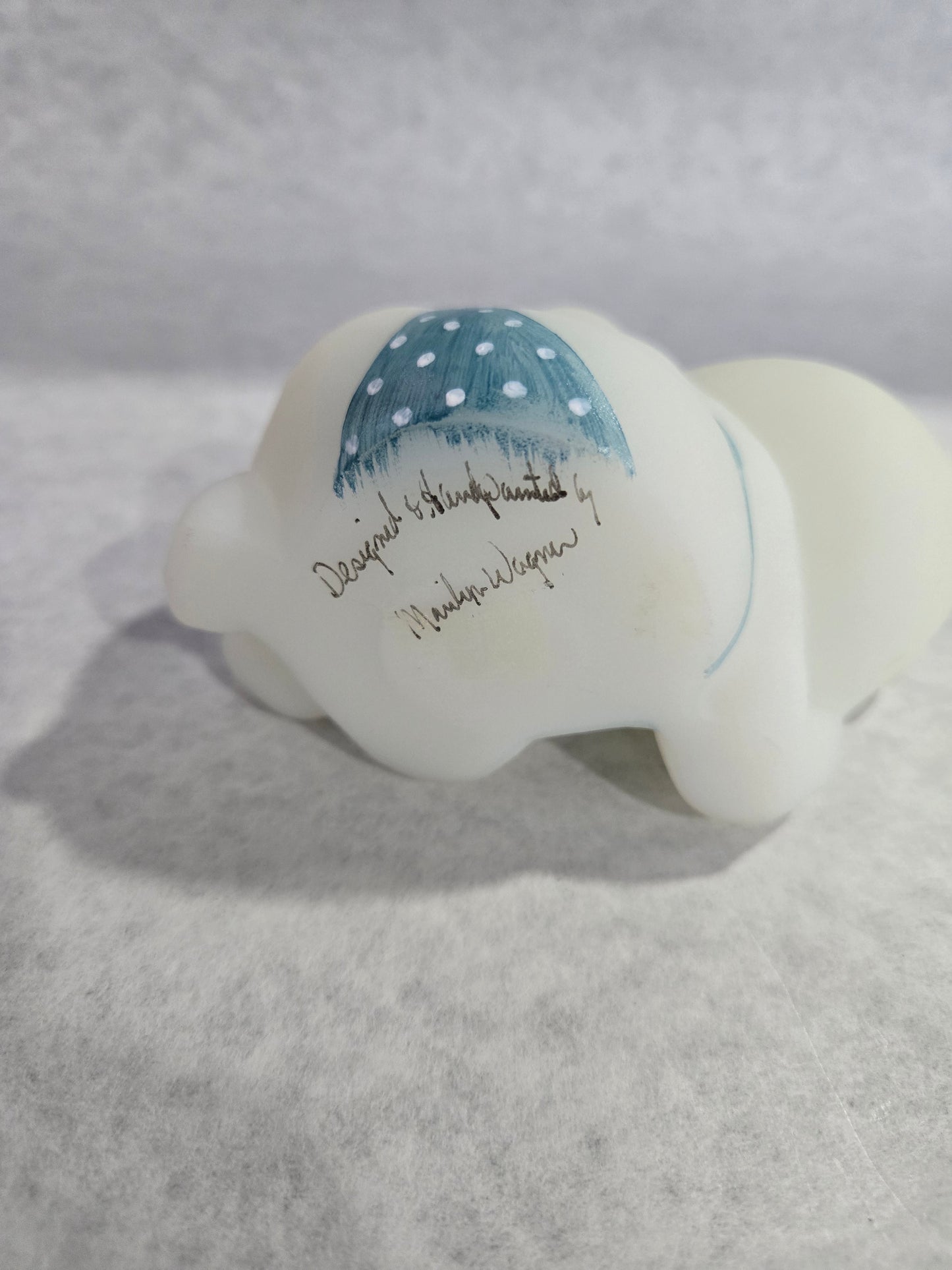 Vintage Fenton Opal Satin Hand Painted Reclining Girl Bear