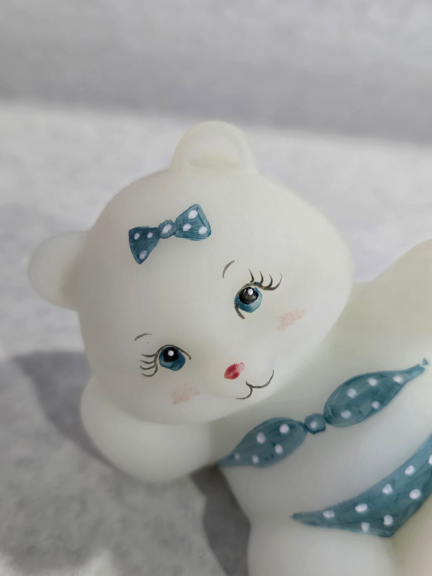 Vintage Fenton Opal Satin Hand Painted Reclining Girl Bear