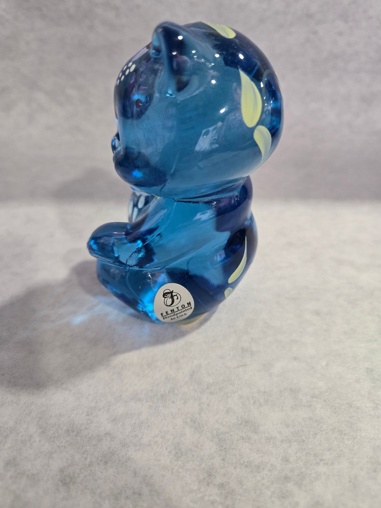 Vintage Fenton Ice Blue Bear with Hand Painted Flowers
